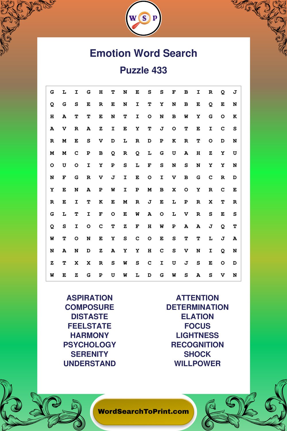 Emotion Word Search Puzzle 433