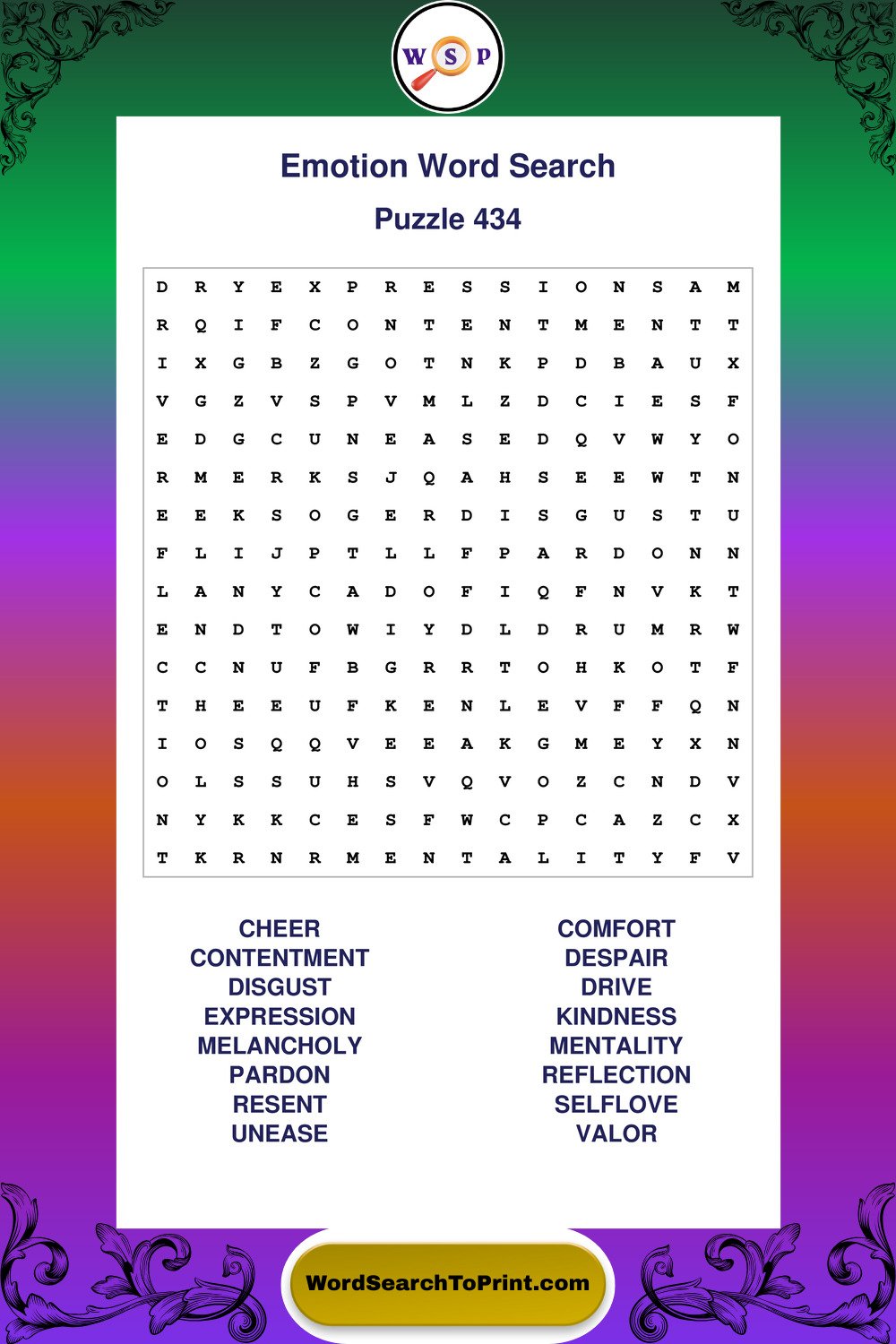 Emotion Word Search Puzzle 434