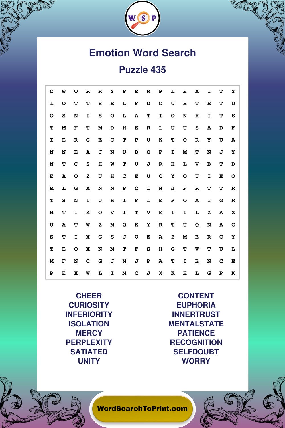Emotion Word Search Puzzle 435