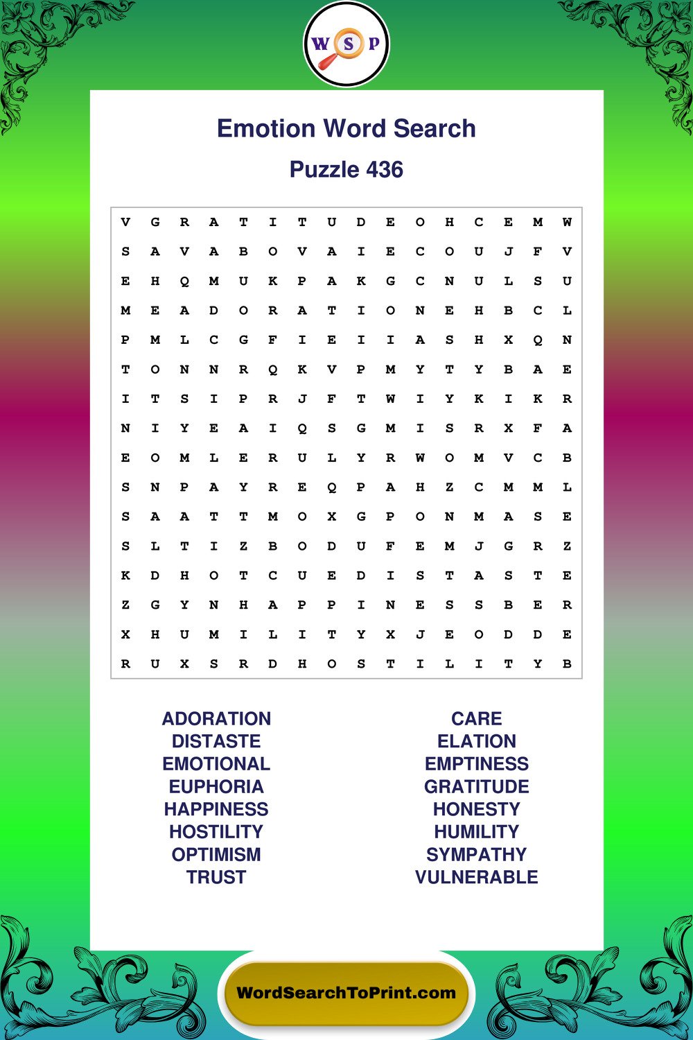 Emotion Word Search Puzzle 436