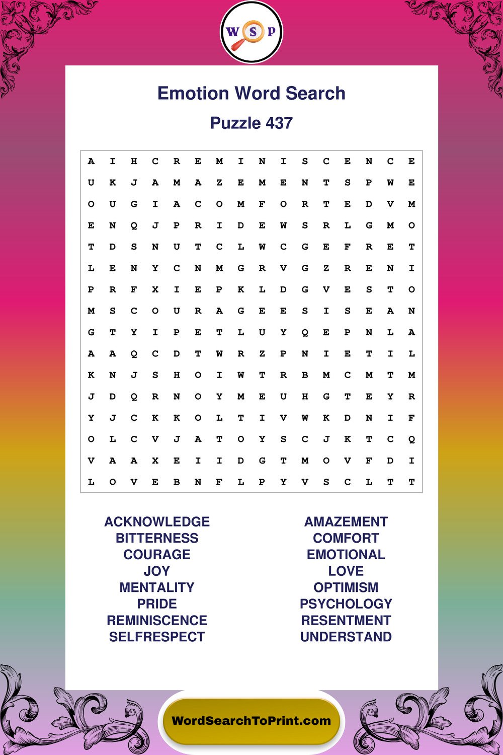 Emotion Word Search Puzzle 437