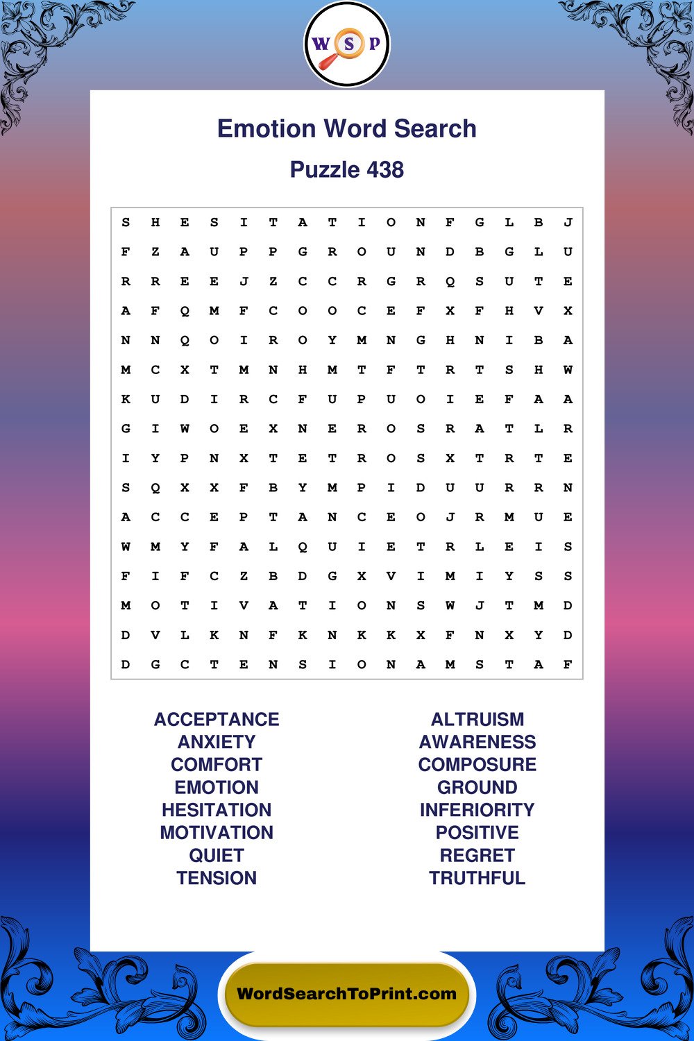 Emotion Word Search Puzzle 438