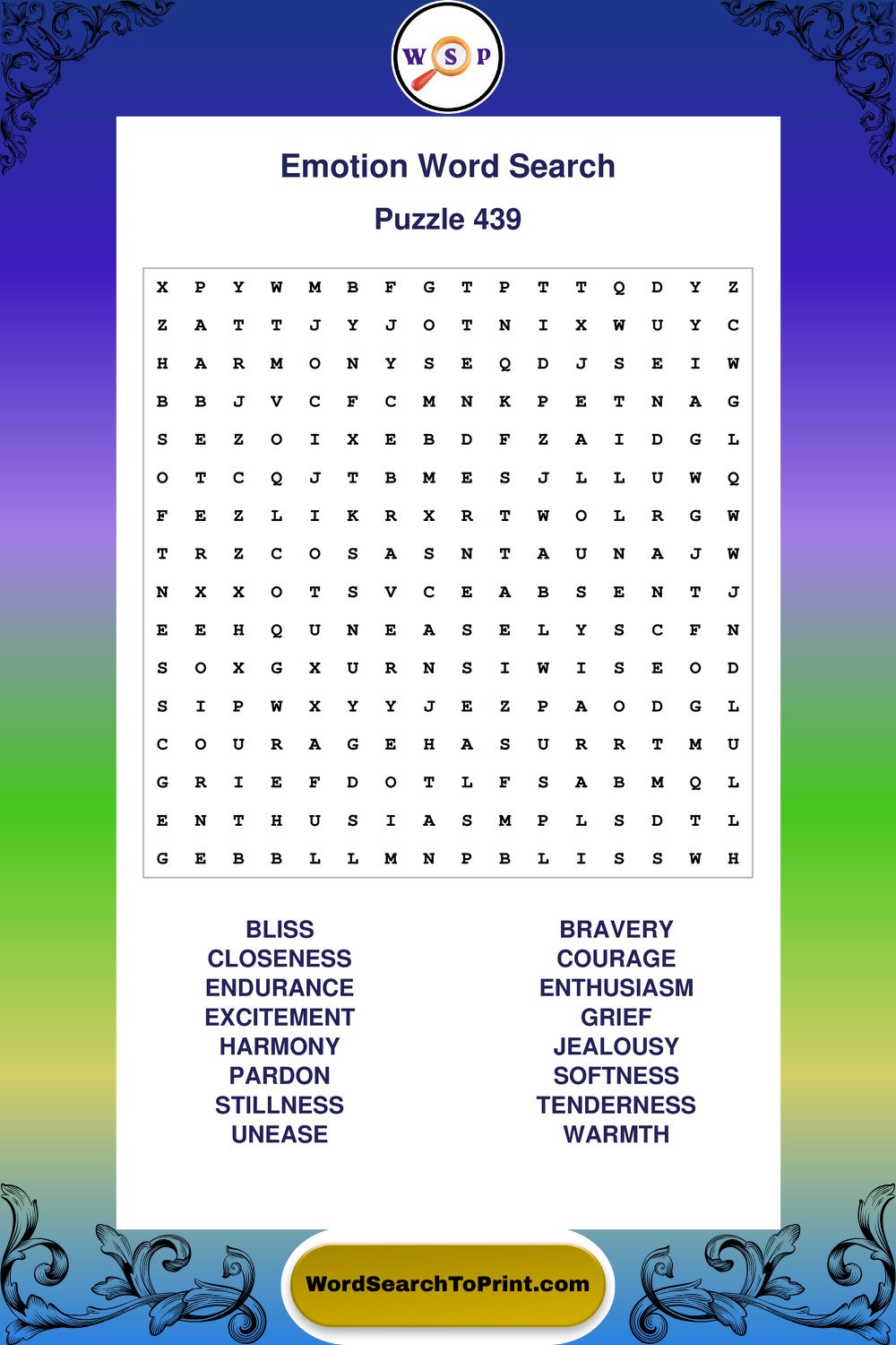 Emotion Word Search Puzzle 439