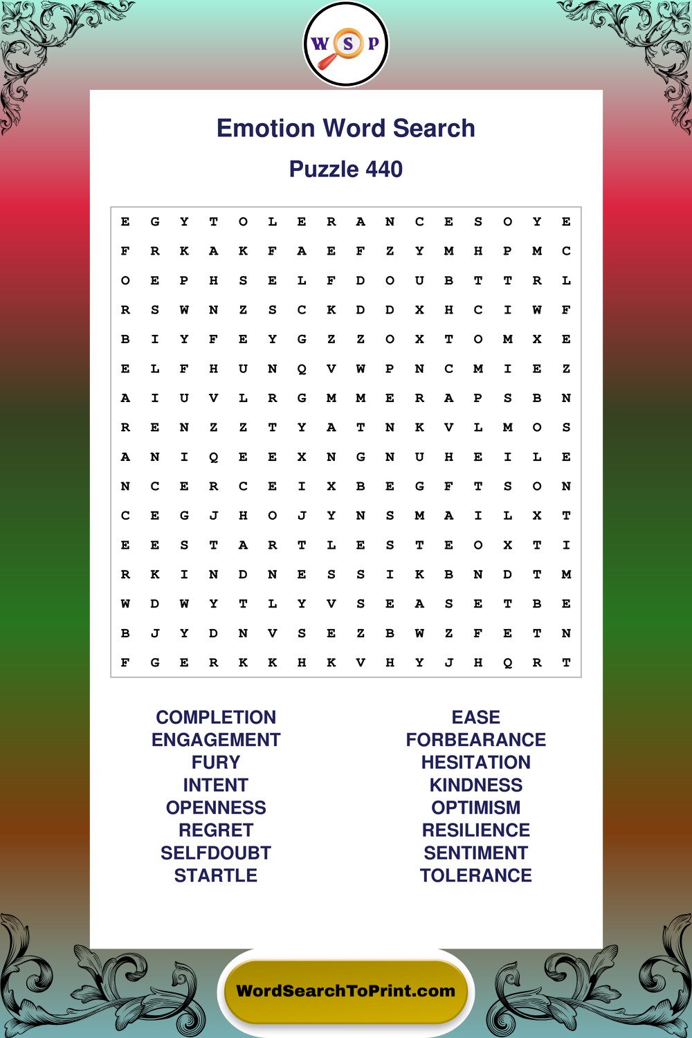 Emotion Word Search Puzzle 440