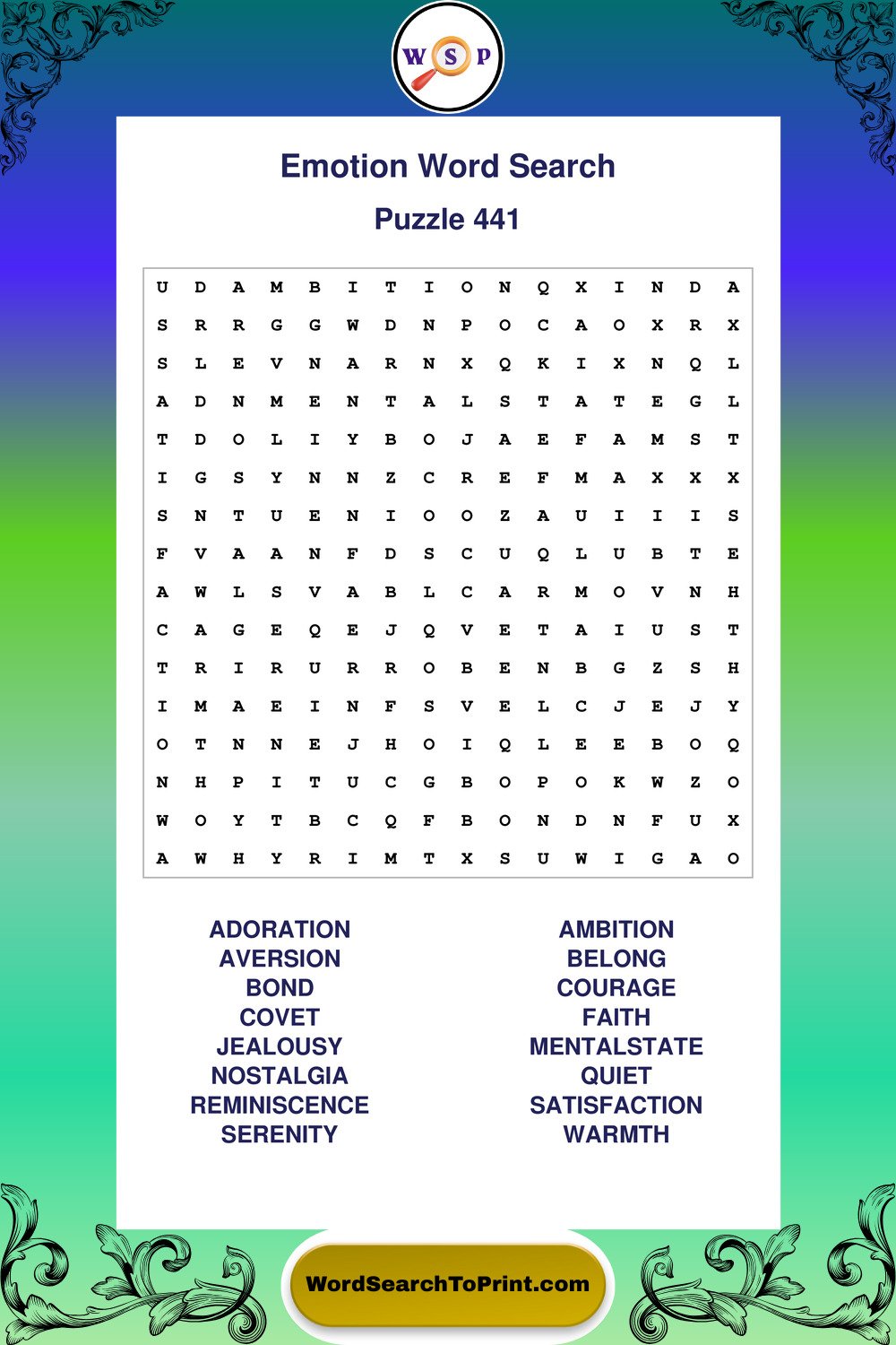 Emotion Word Search Puzzle 441