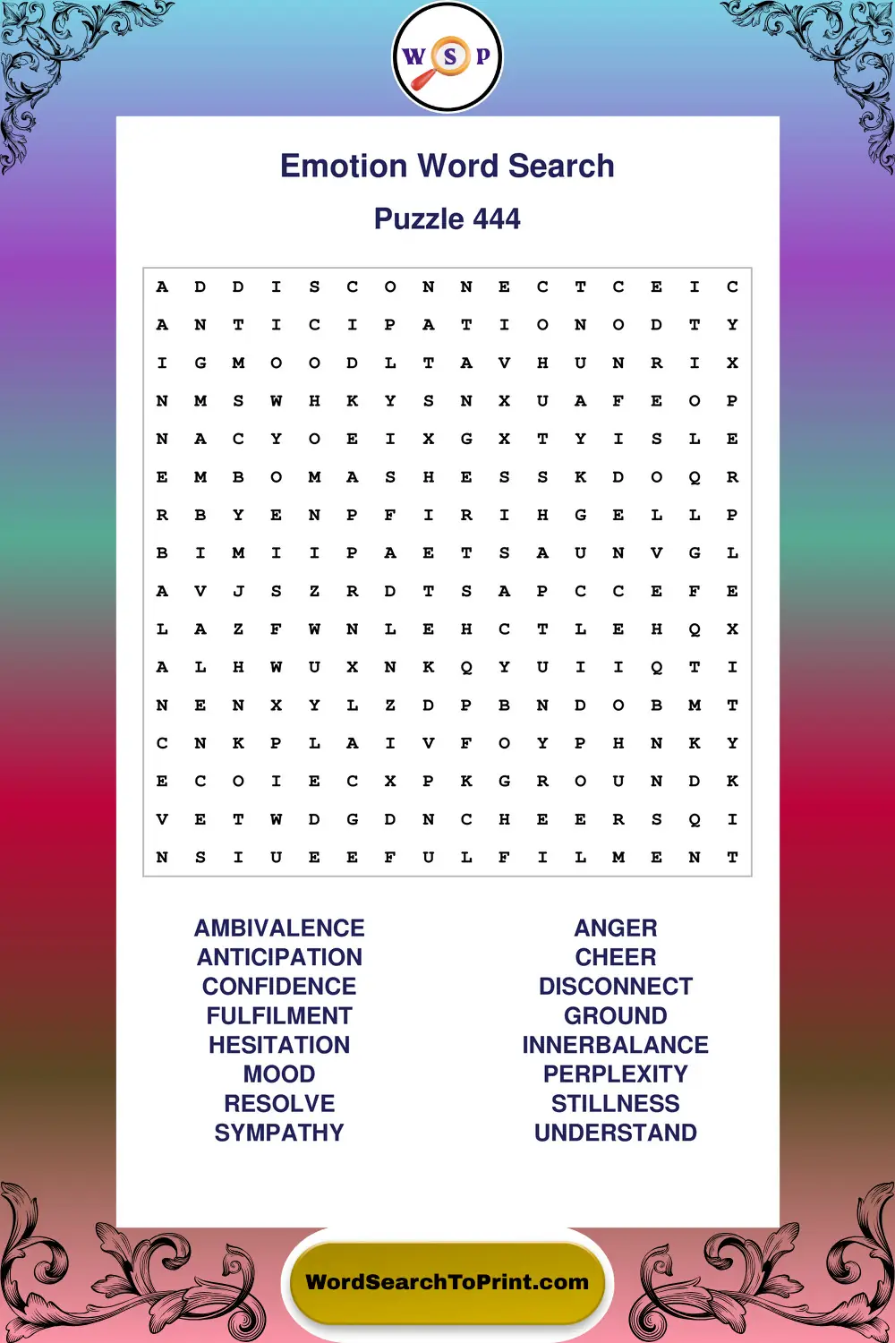 Emotion Word Search Puzzle 444