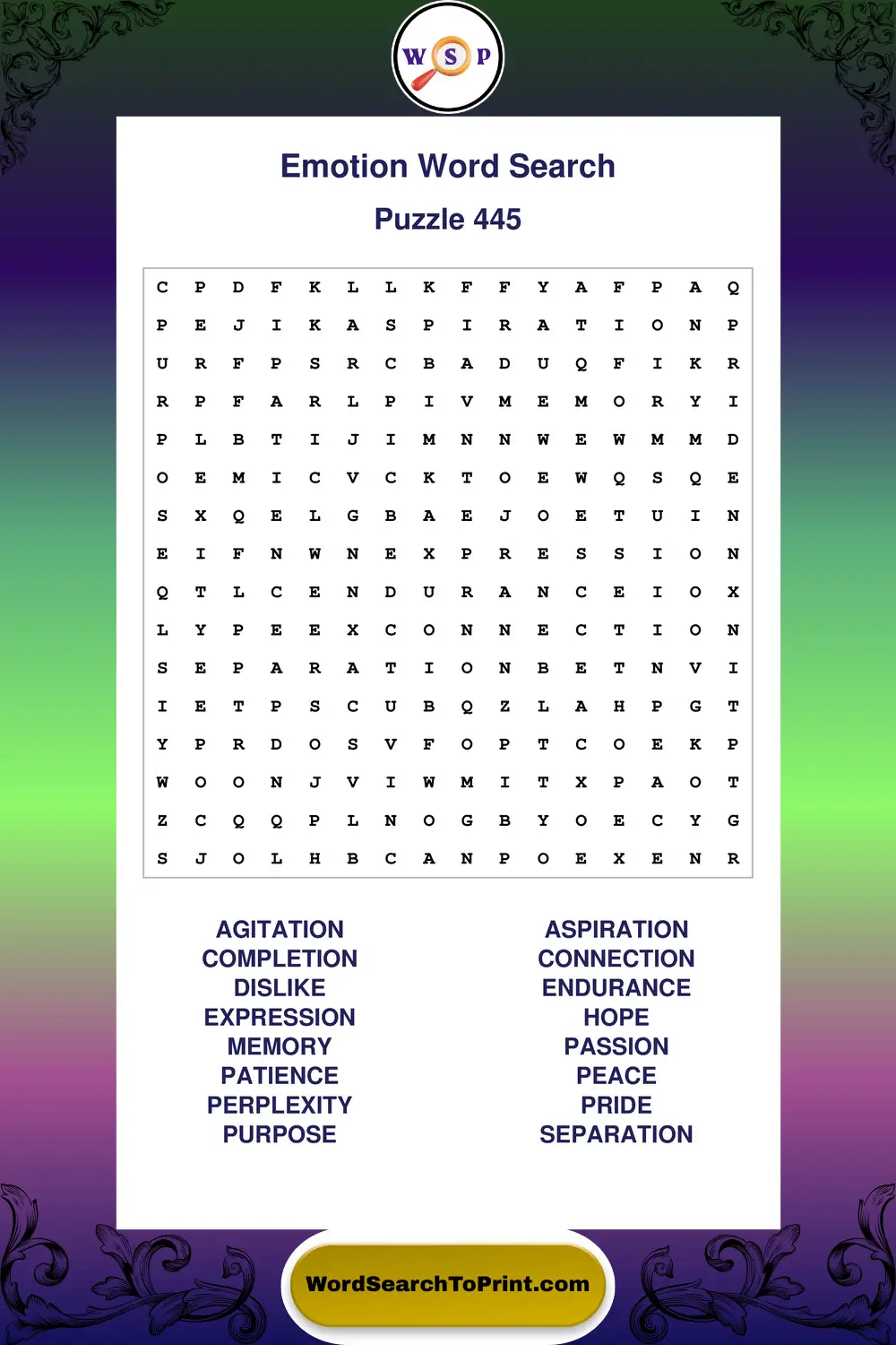 Emotion Word Search Puzzle 445