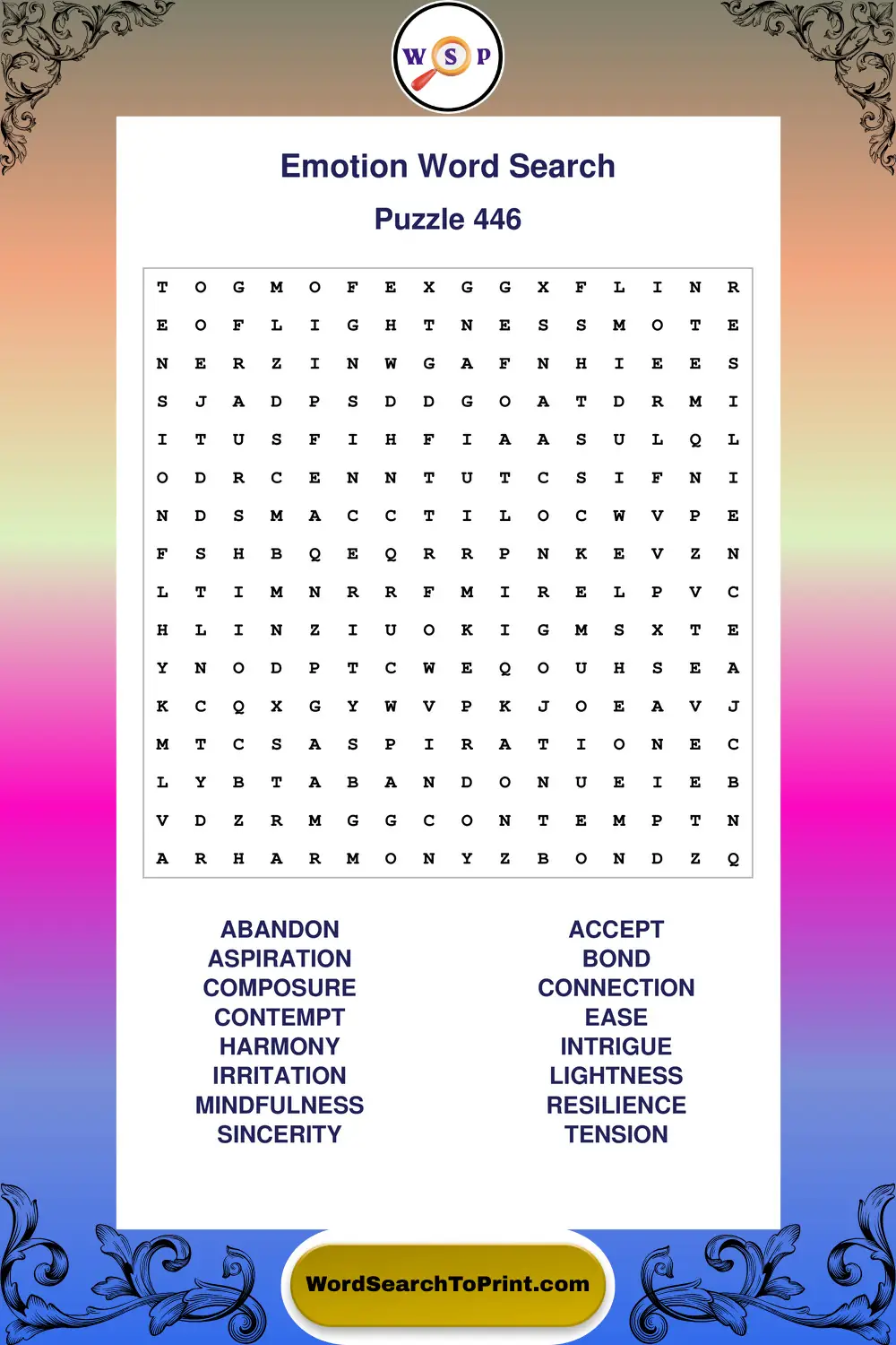 Emotion Word Search Puzzle 446