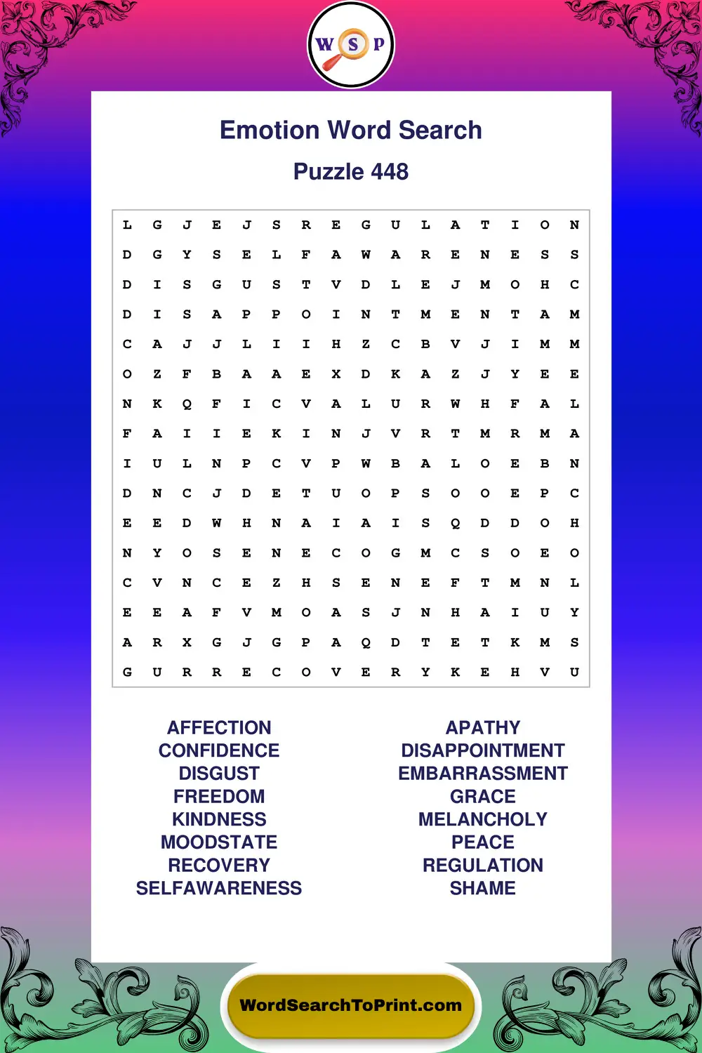 Emotion Word Search Puzzle 448