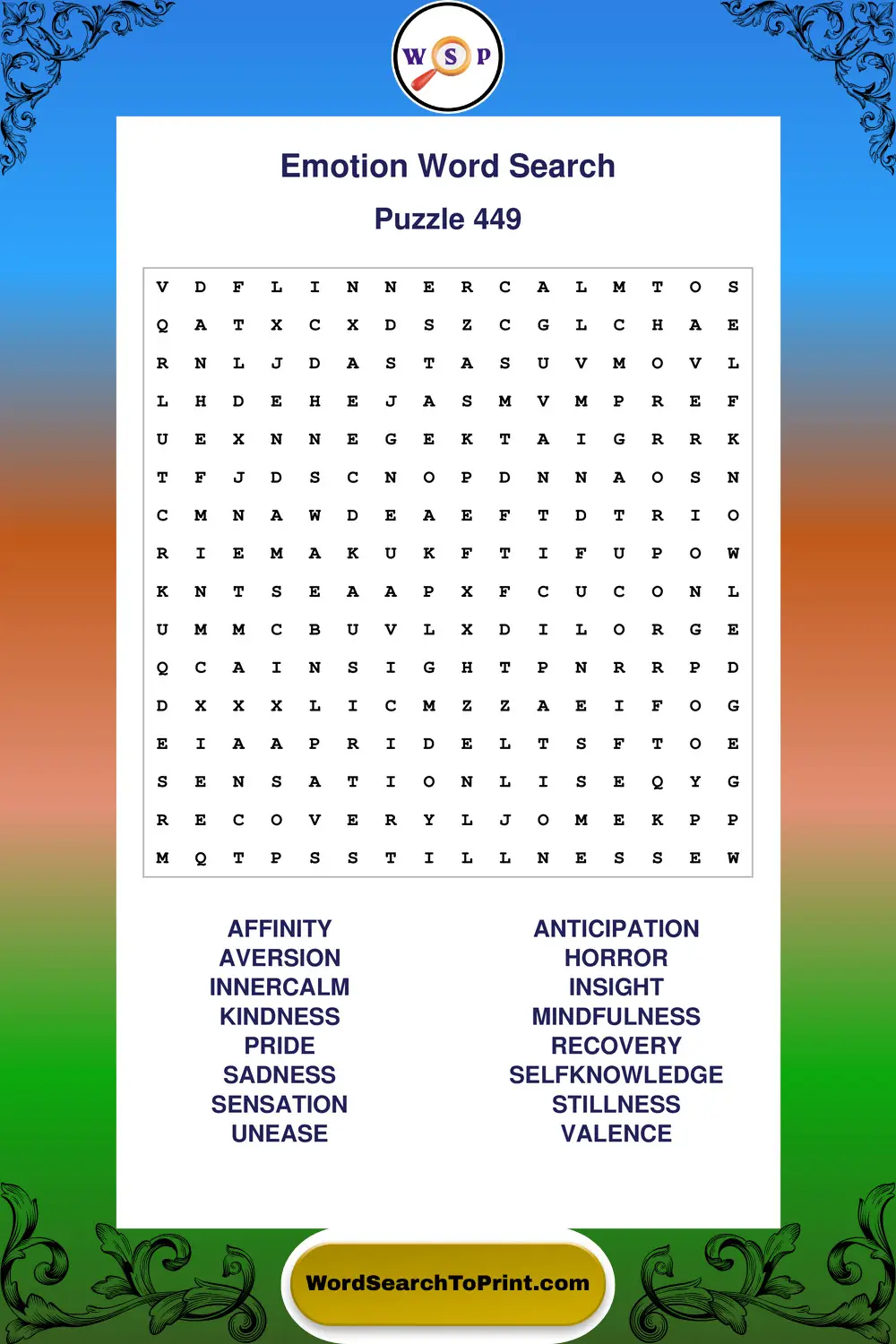 Emotion Word Search Puzzle 449