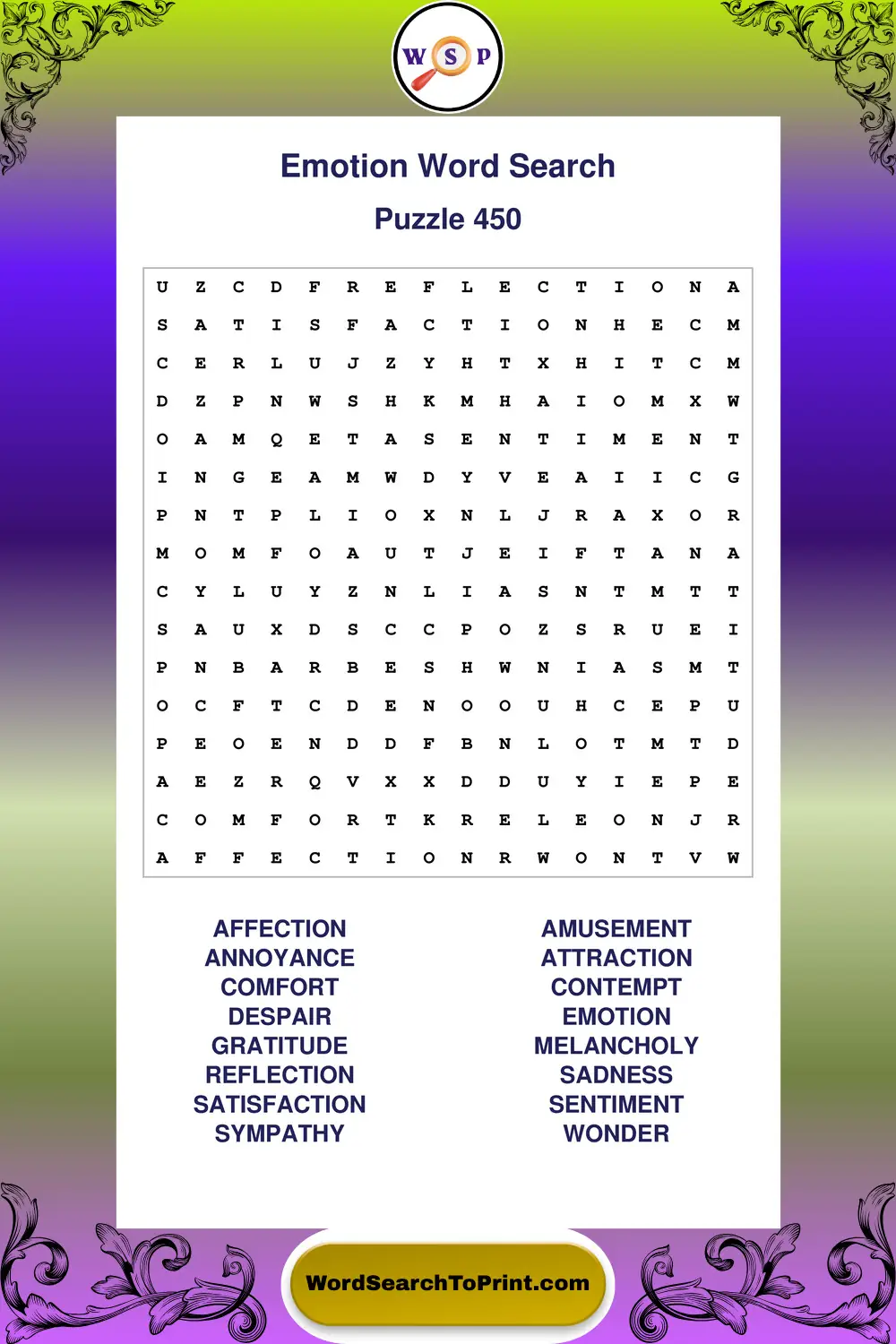 Emotion Word Search Puzzle 450