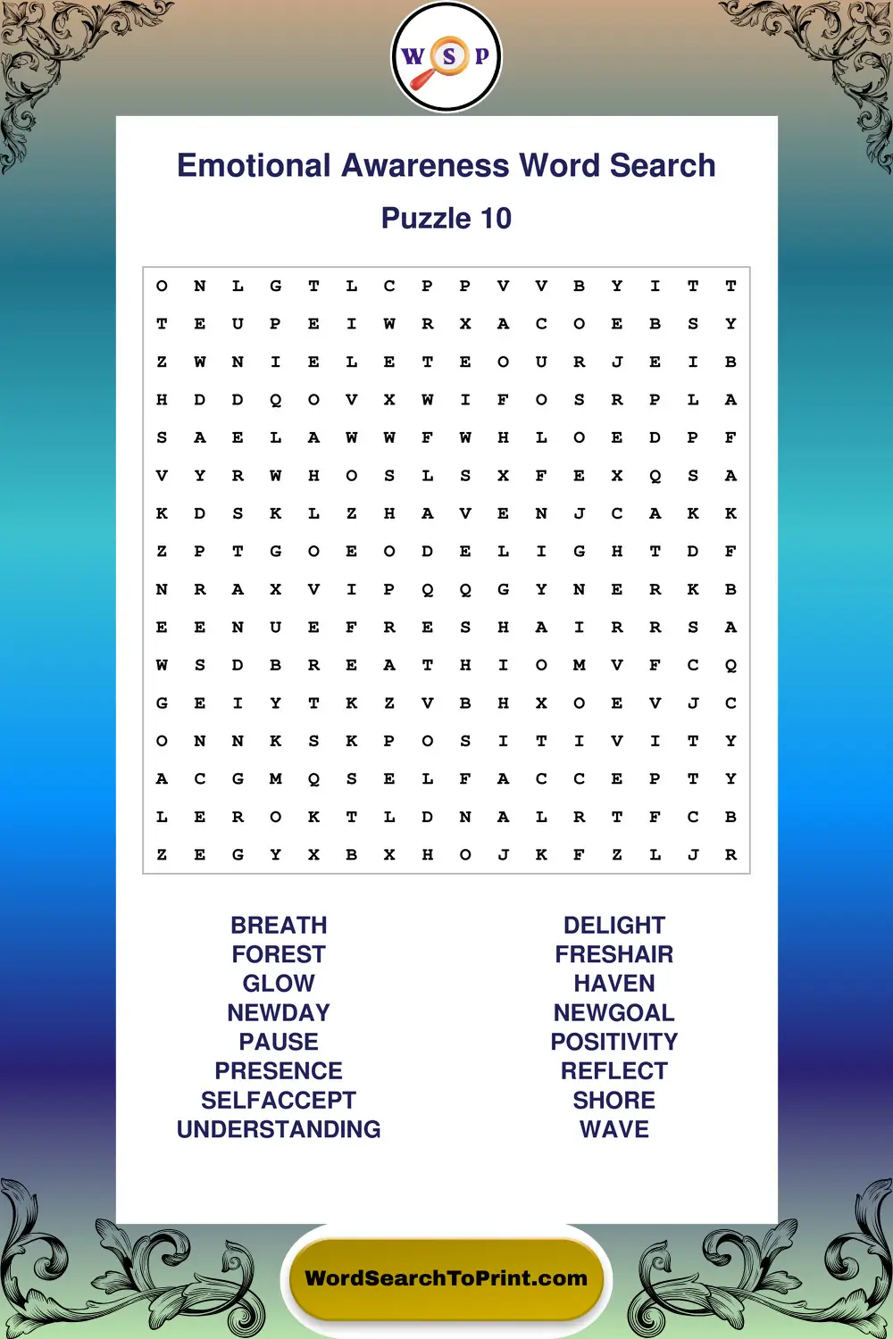 Emotional Awareness Word Search Puzzle 10