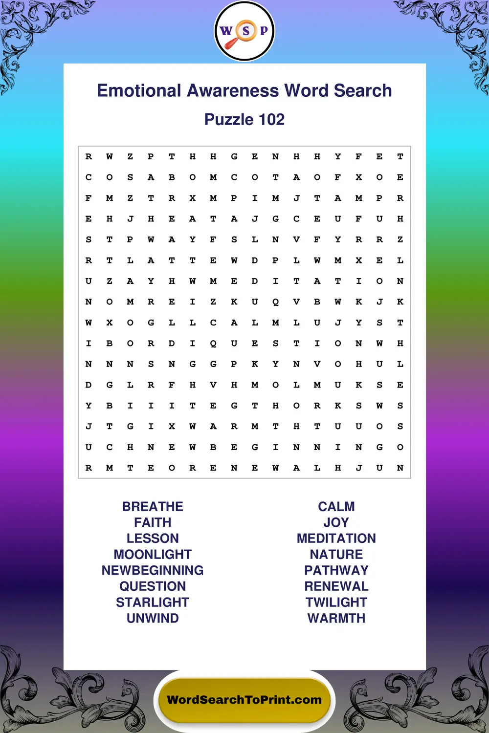 Emotional Awareness Word Search Puzzle 102