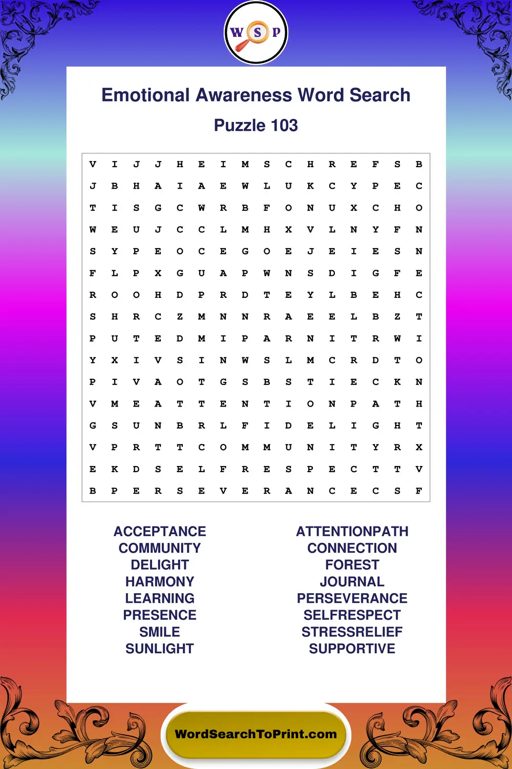 Emotional Awareness Word Search Puzzle 103