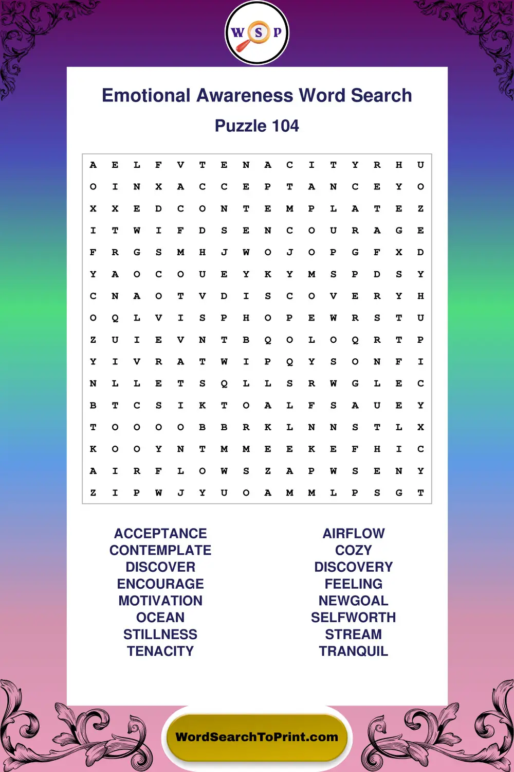 Emotional Awareness Word Search Puzzle 104
