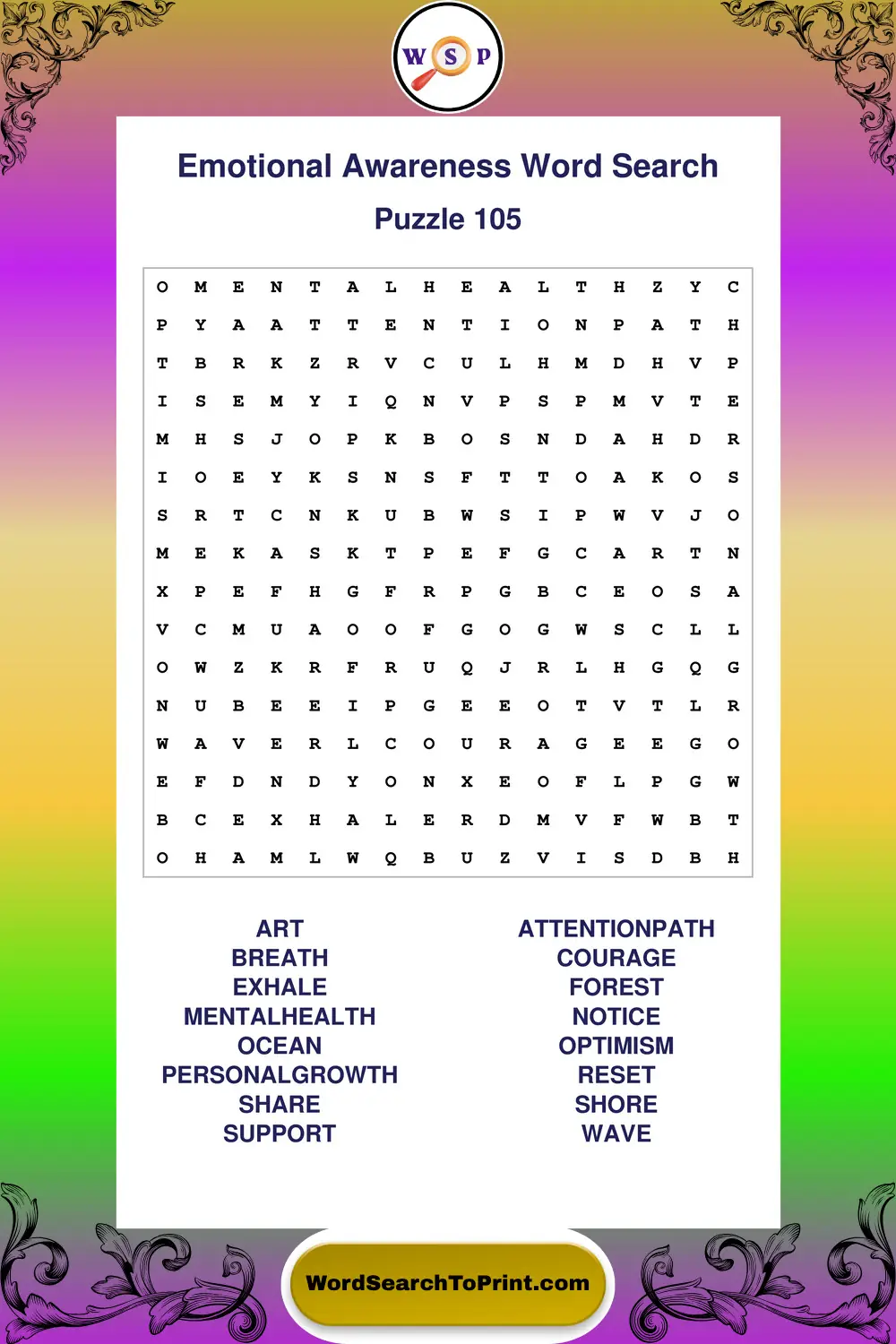Emotional Awareness Word Search Puzzle 105