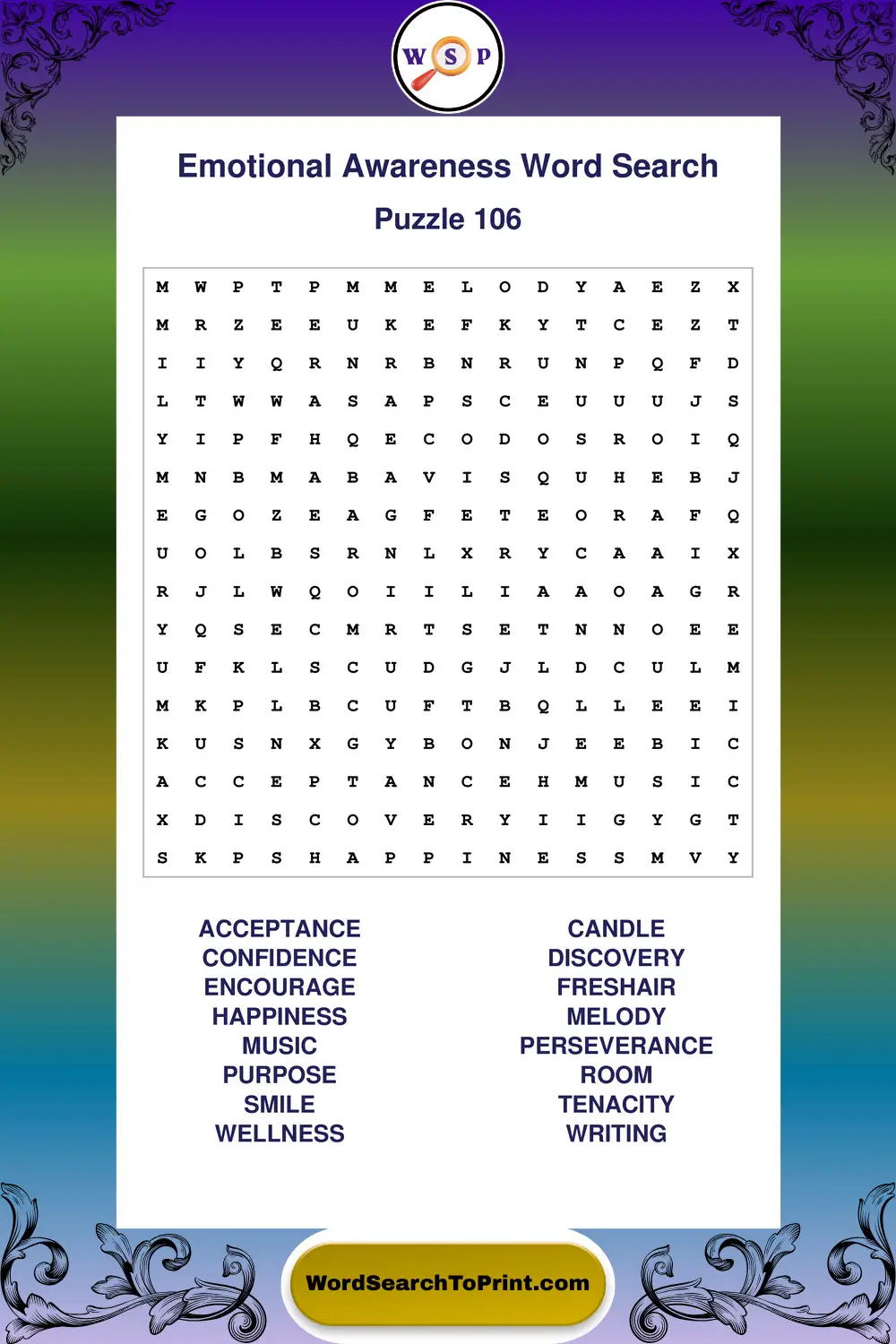Emotional Awareness Word Search Puzzle 106