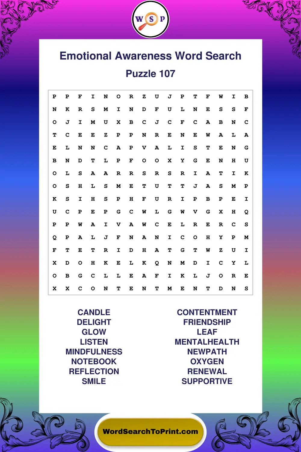 Emotional Awareness Word Search Puzzle 107