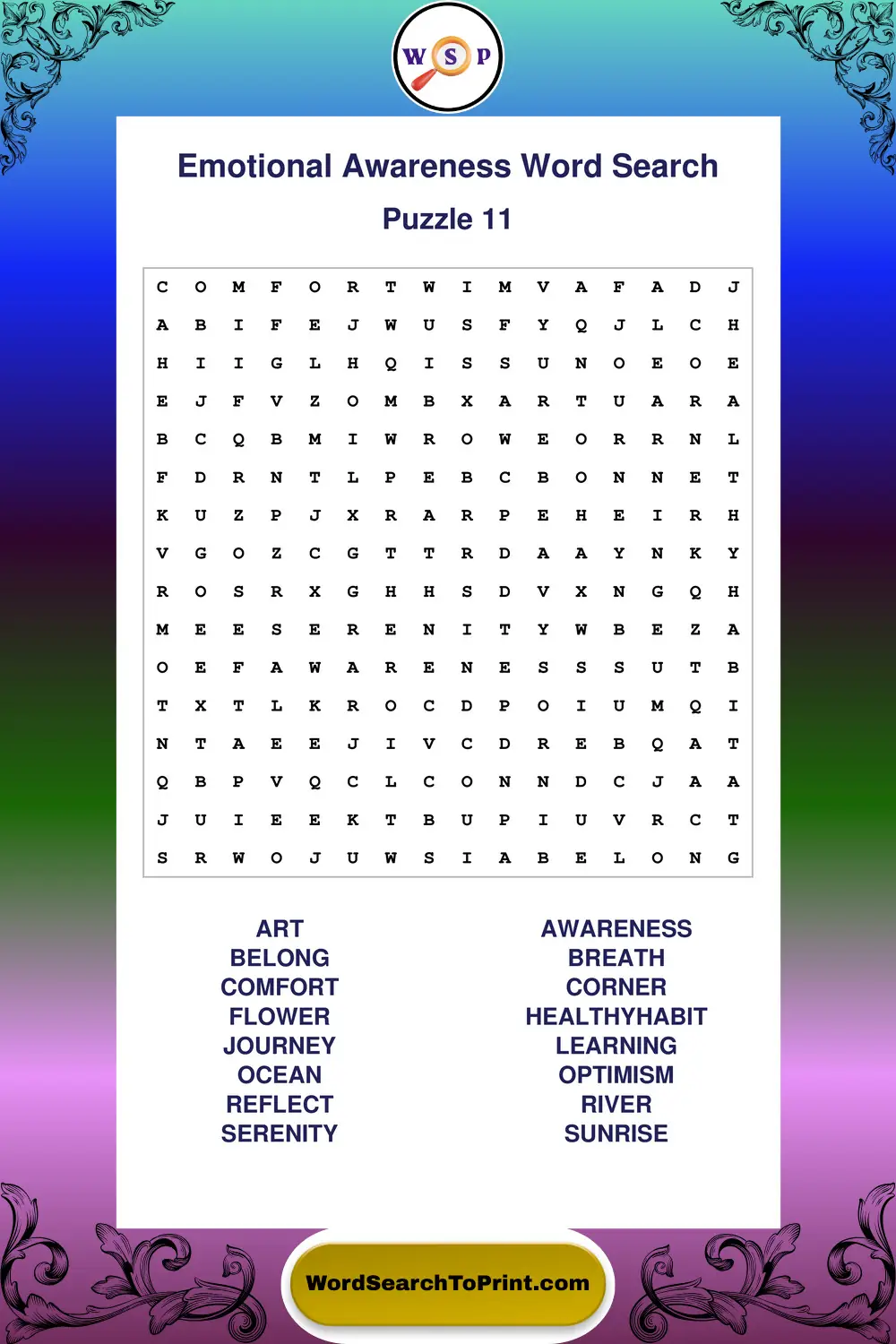 Emotional Awareness Word Search Puzzle 11