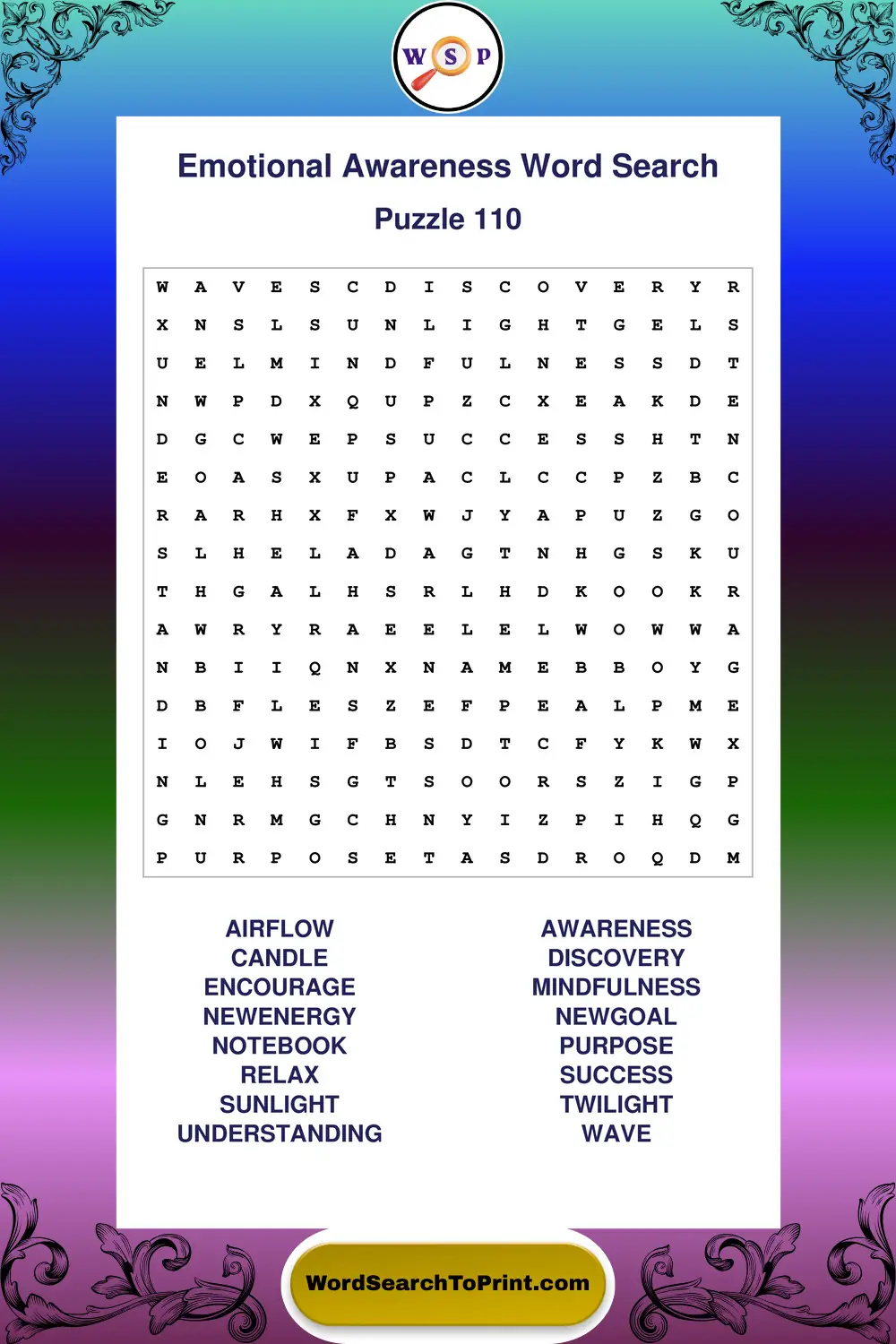 Emotional Awareness Word Search Puzzle 110