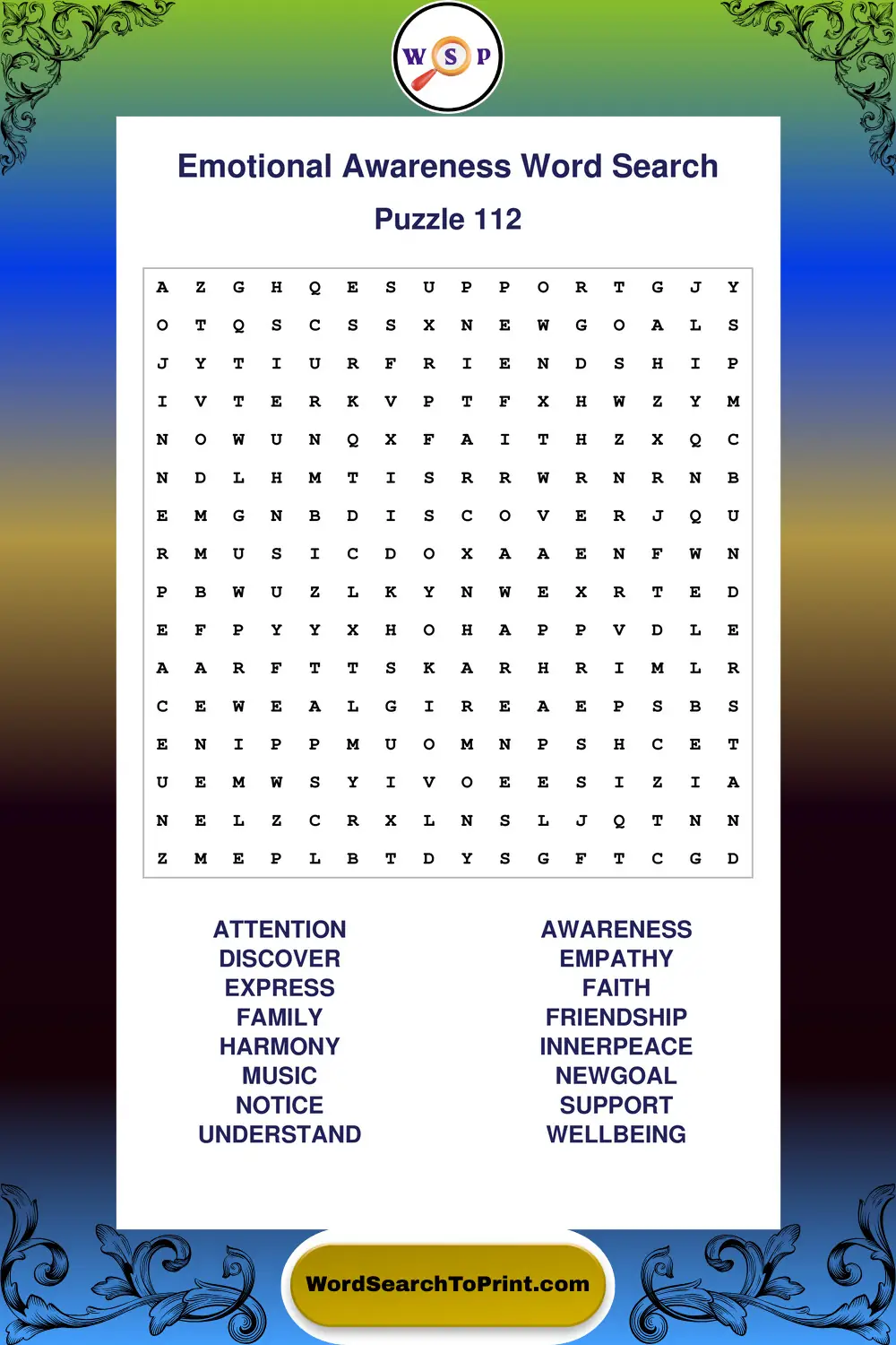 Emotional Awareness Word Search Puzzle 112