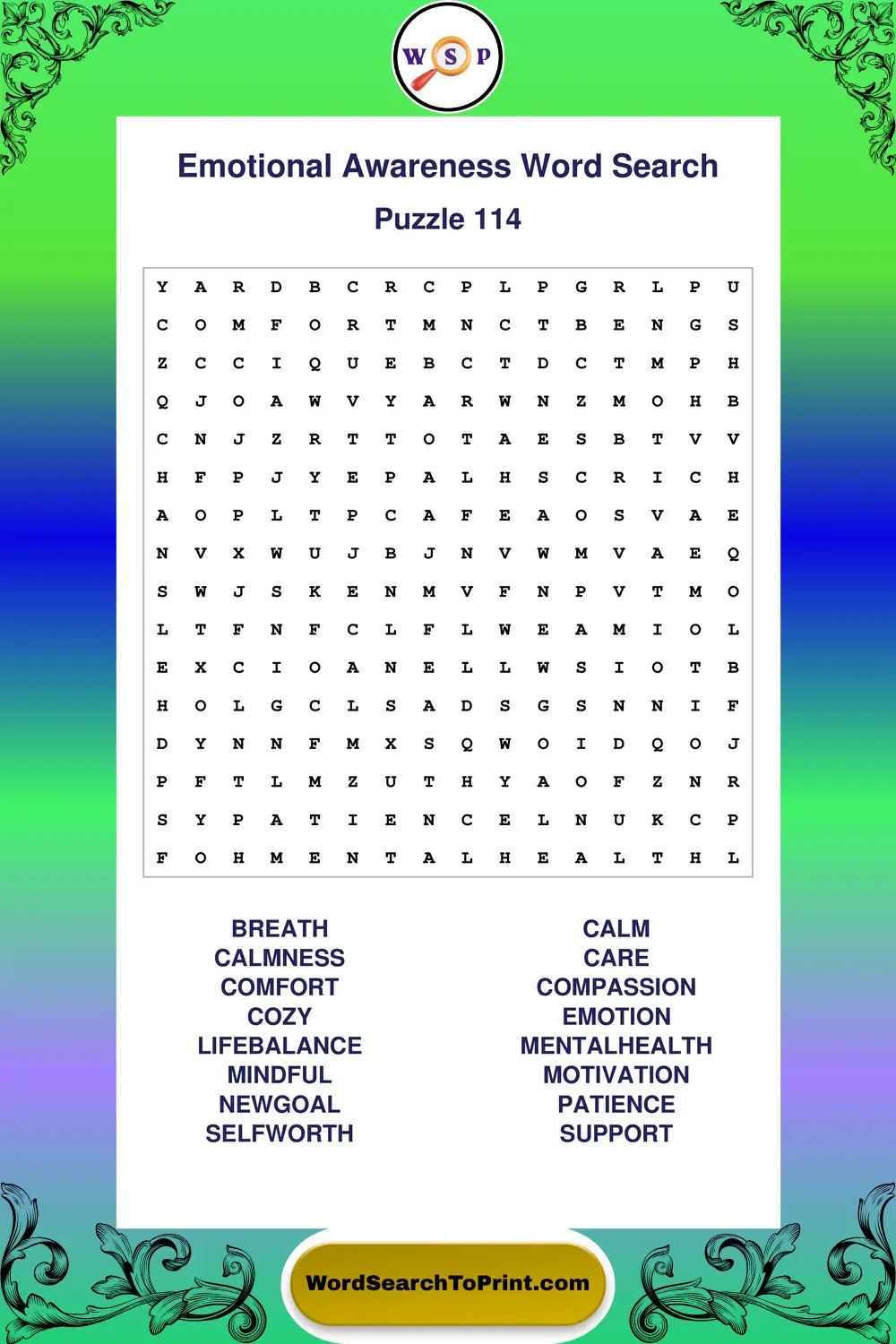 Emotional Awareness Word Search Puzzle 114