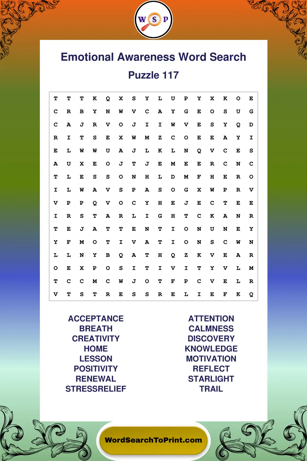 Emotional Awareness Word Search Puzzle 117