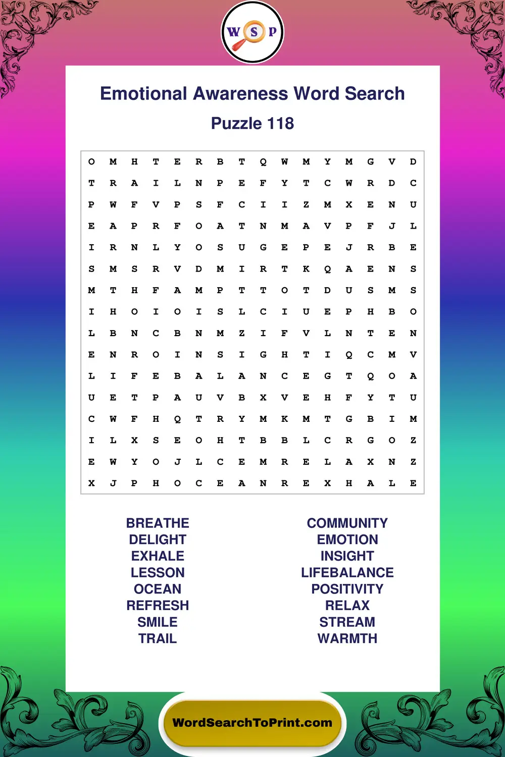 Emotional Awareness Word Search Puzzle 118