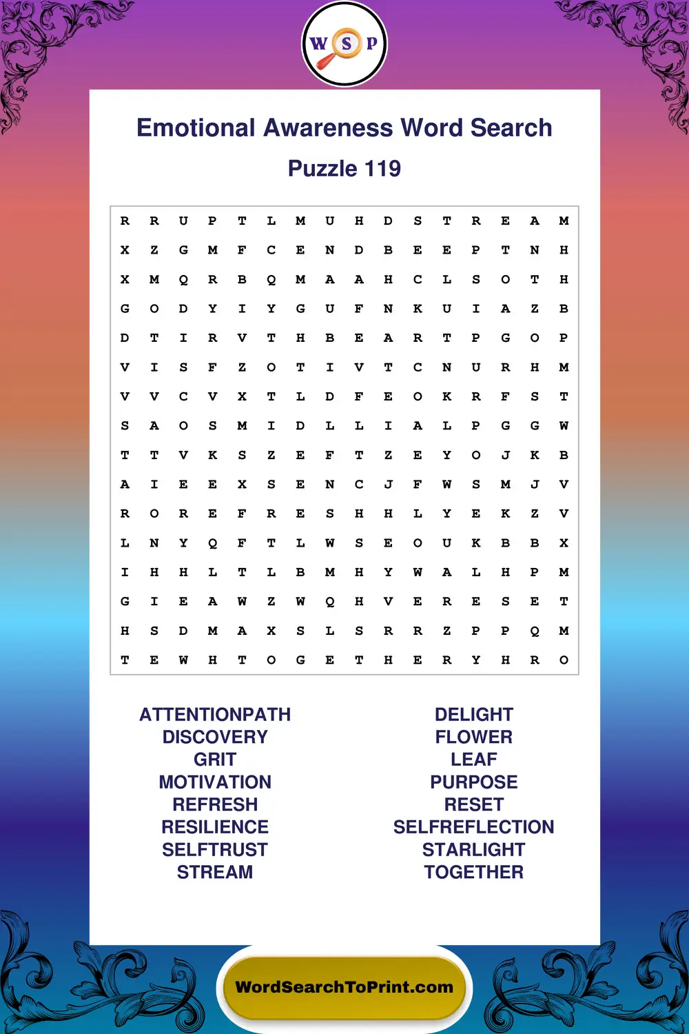 Emotional Awareness Word Search Puzzle 119