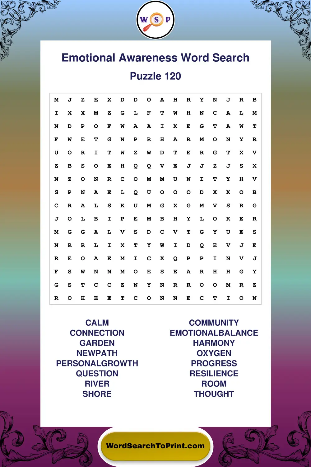 Emotional Awareness Word Search Puzzle 120