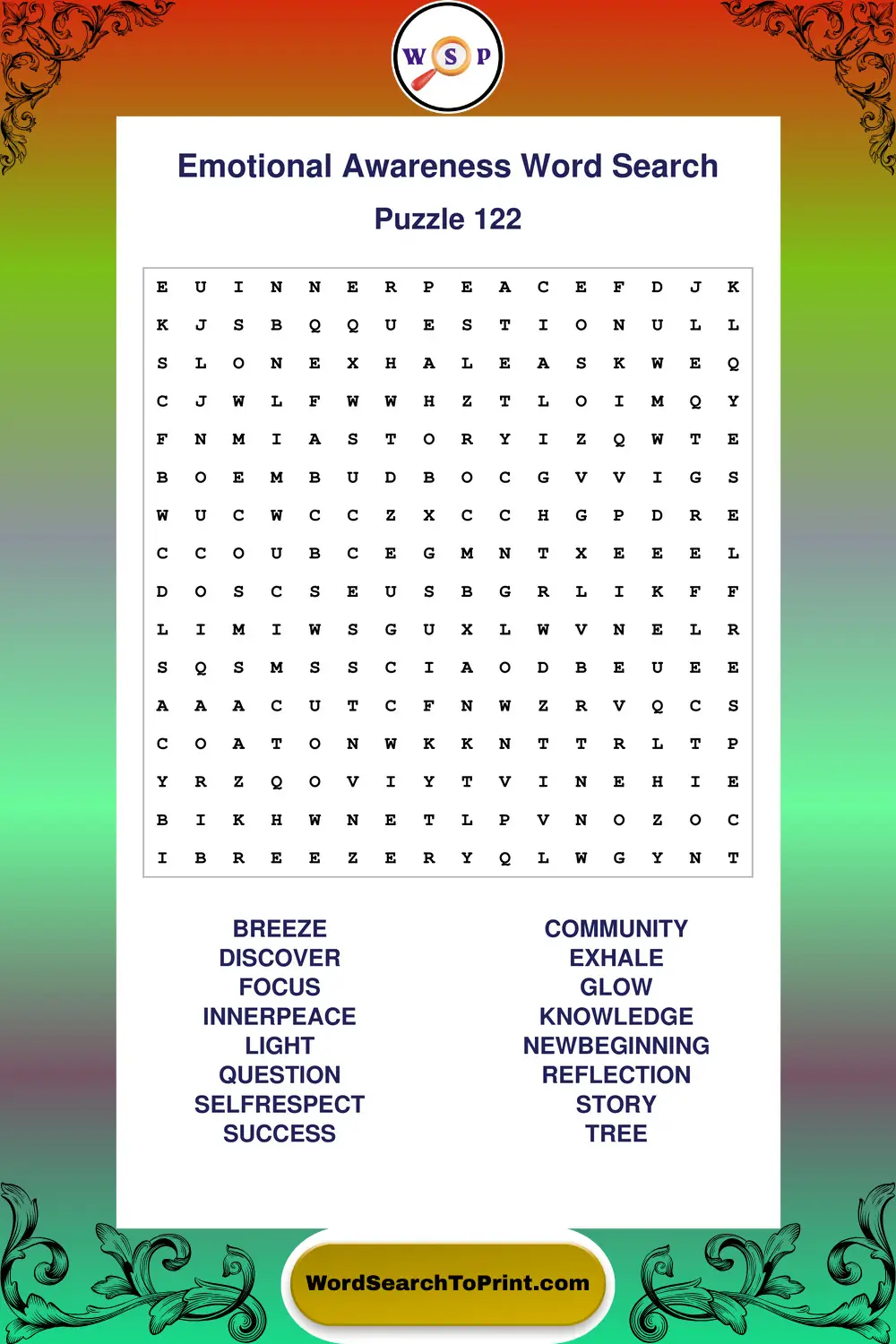 Emotional Awareness Word Search Puzzle 122