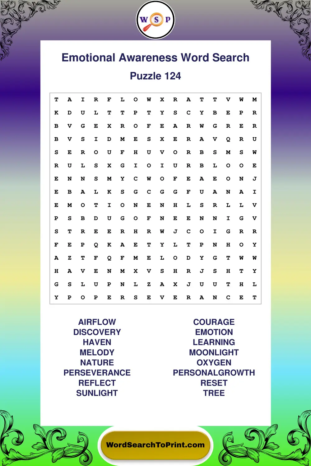 Emotional Awareness Word Search Puzzle 124