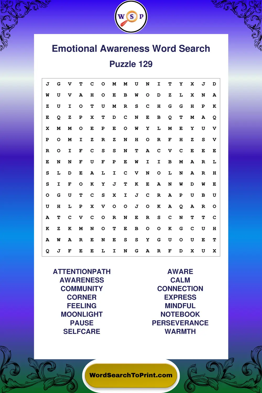 Emotional Awareness Word Search Puzzle 129