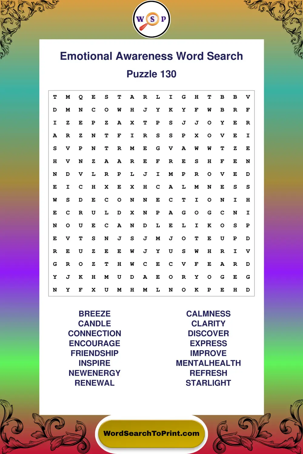 Emotional Awareness Word Search Puzzle 130