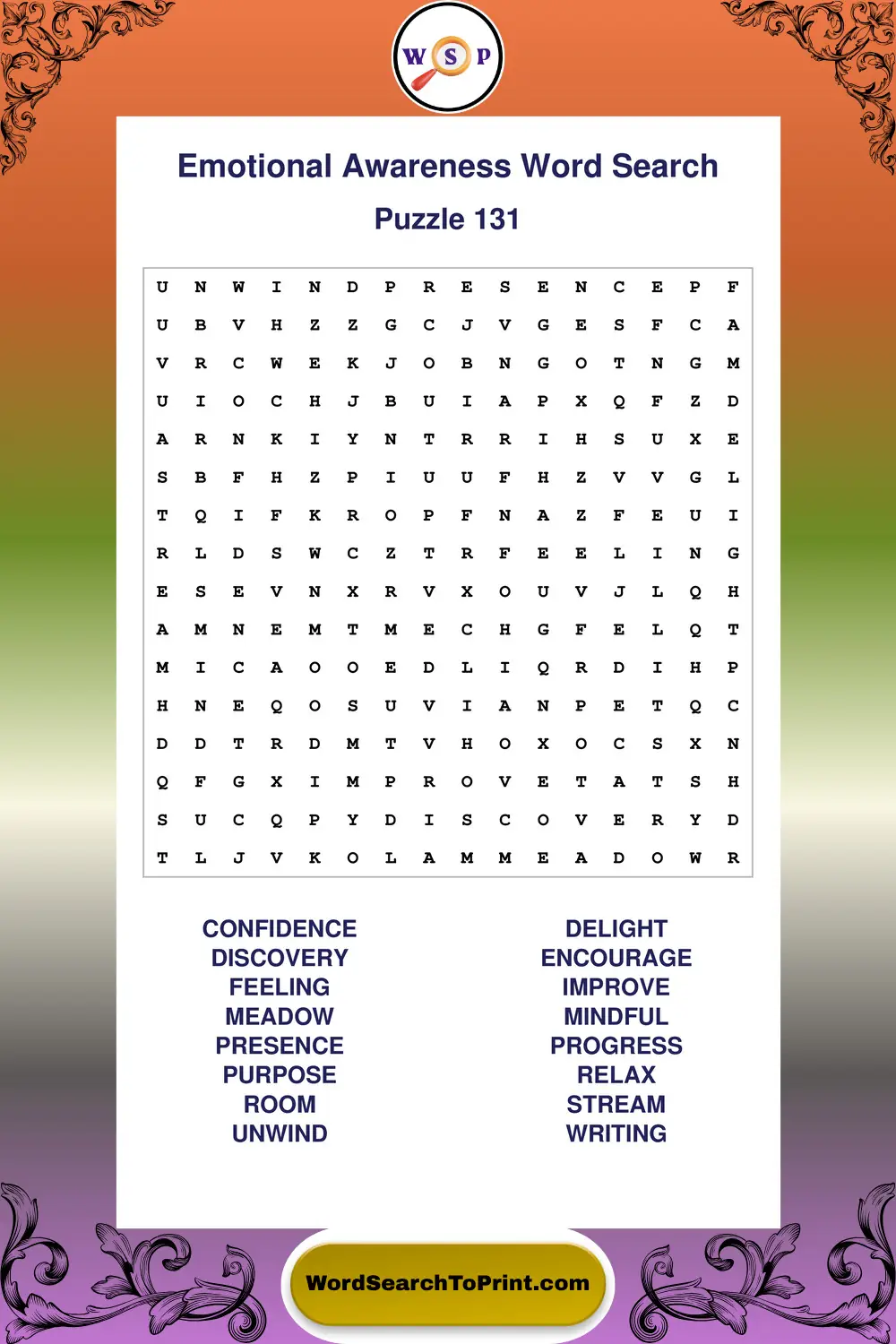 Emotional Awareness Word Search Puzzle 131