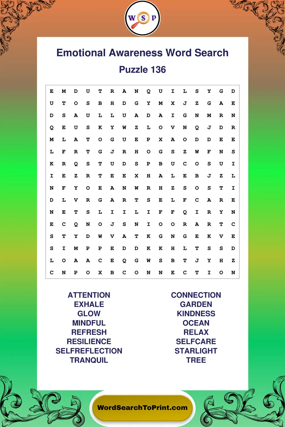 Emotional Awareness Word Search Puzzle 136