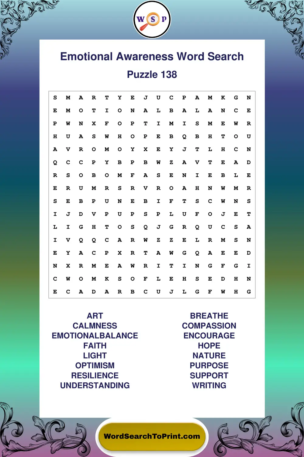 Emotional Awareness Word Search Puzzle 138