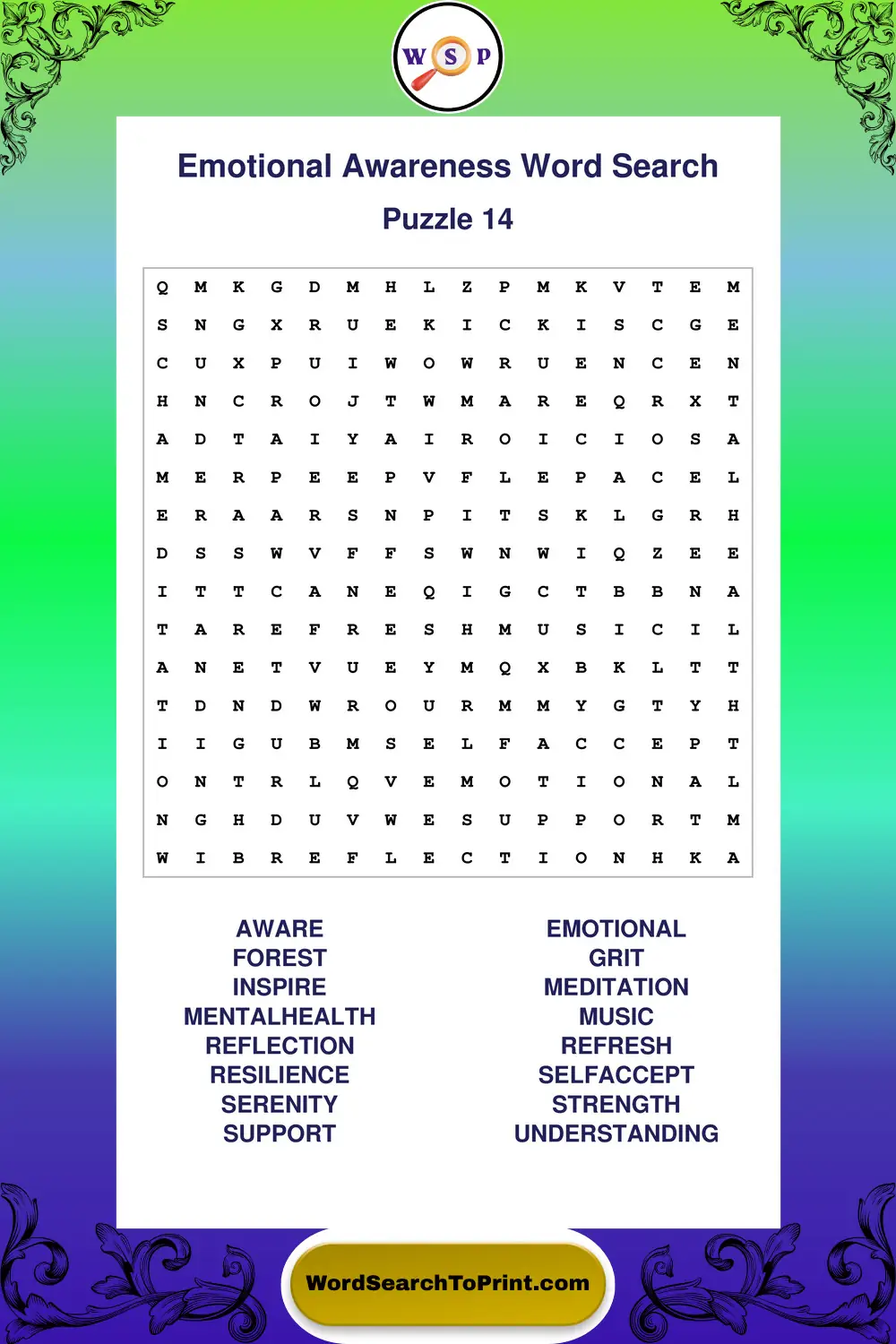 Emotional Awareness Word Search Puzzle 14