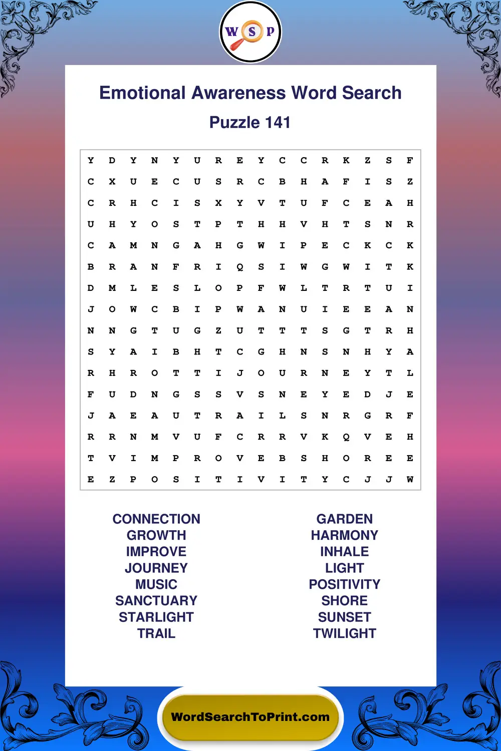 Emotional Awareness Word Search Puzzle 141