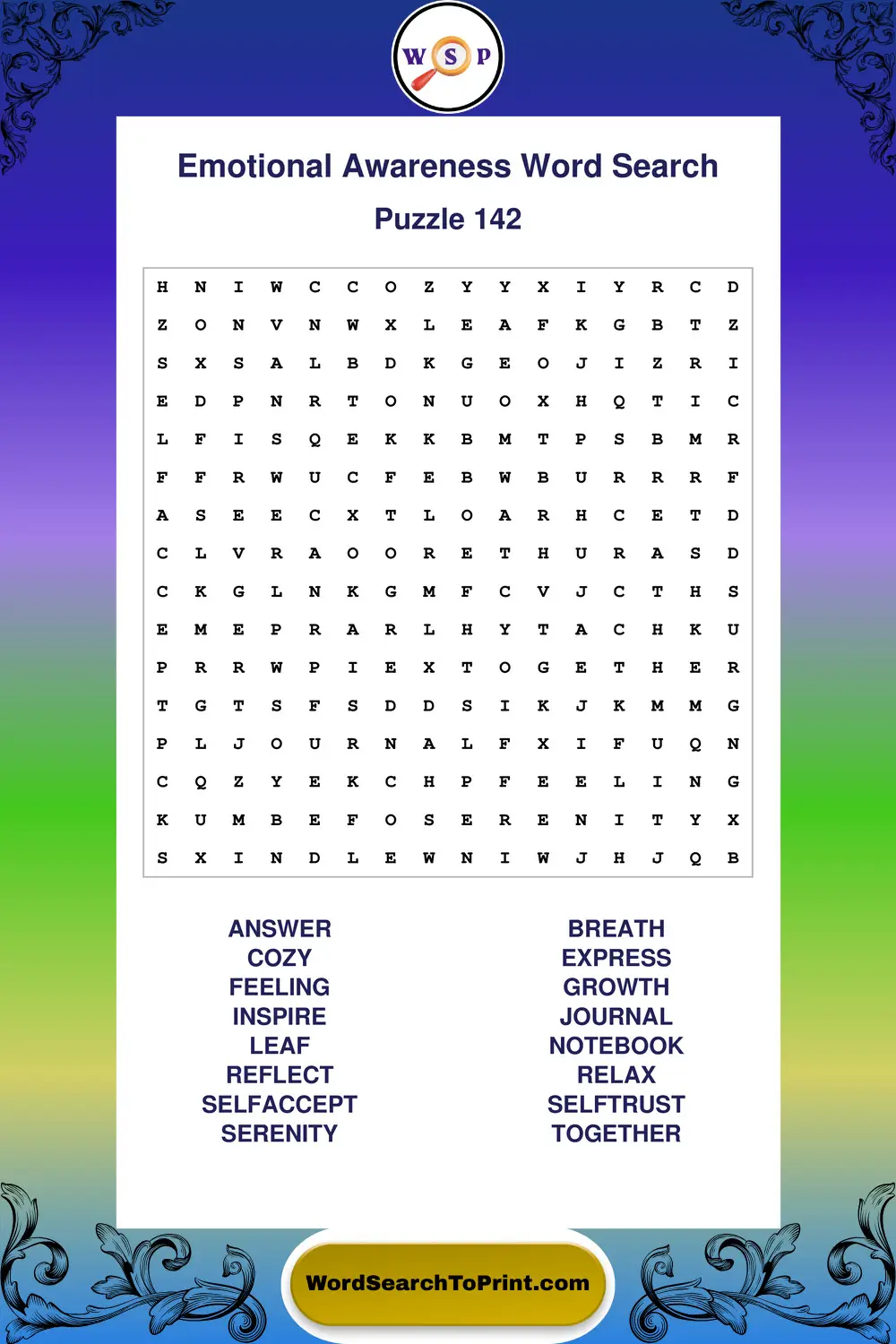 Emotional Awareness Word Search Puzzle 142