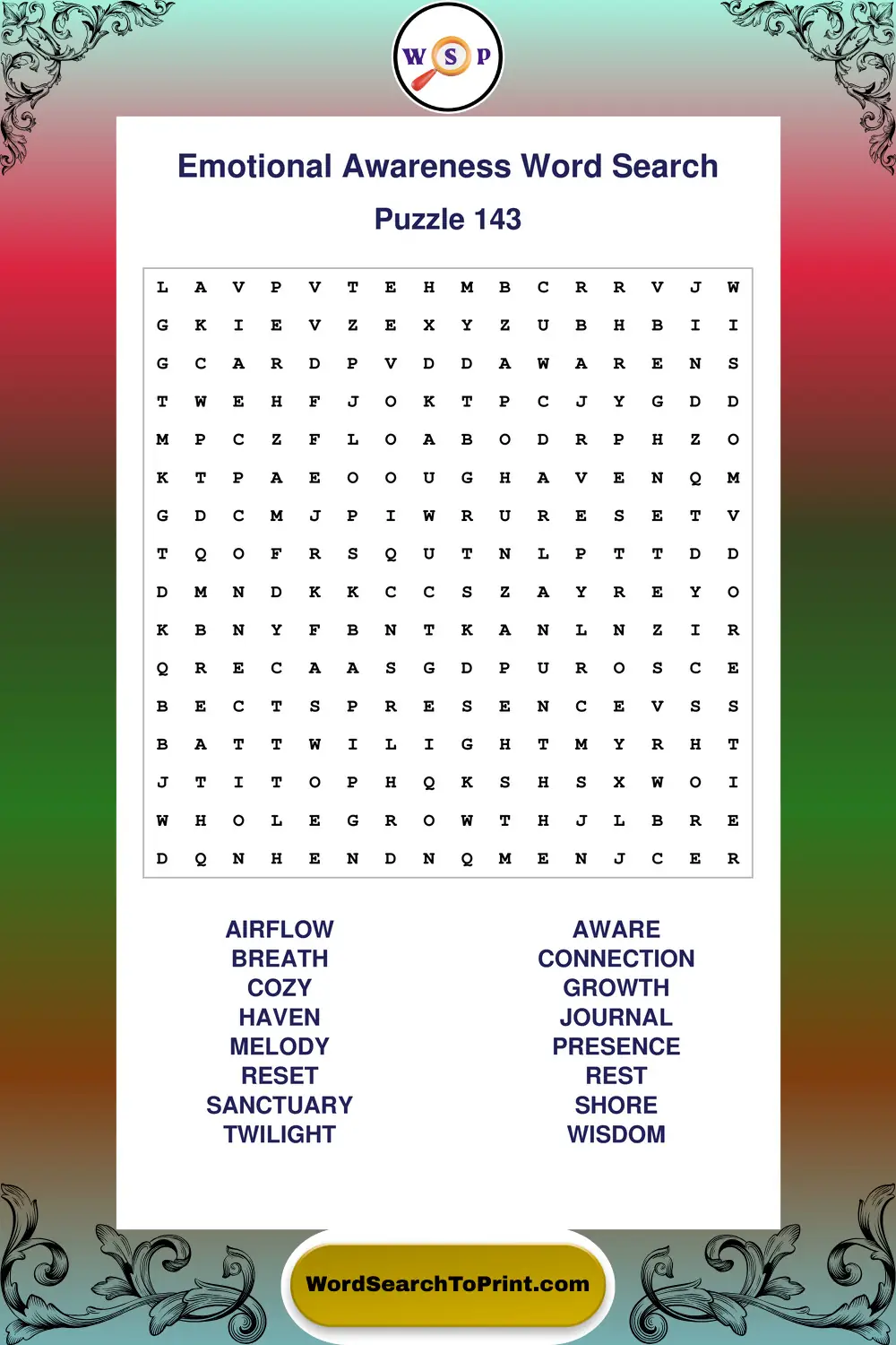 Emotional Awareness Word Search Puzzle 143