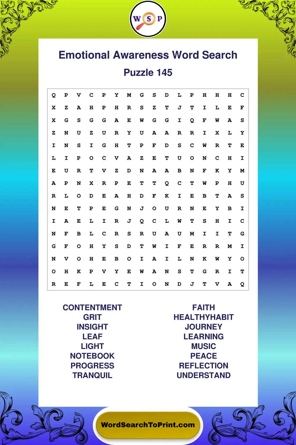 Emotional Awareness Word Search Puzzle 145