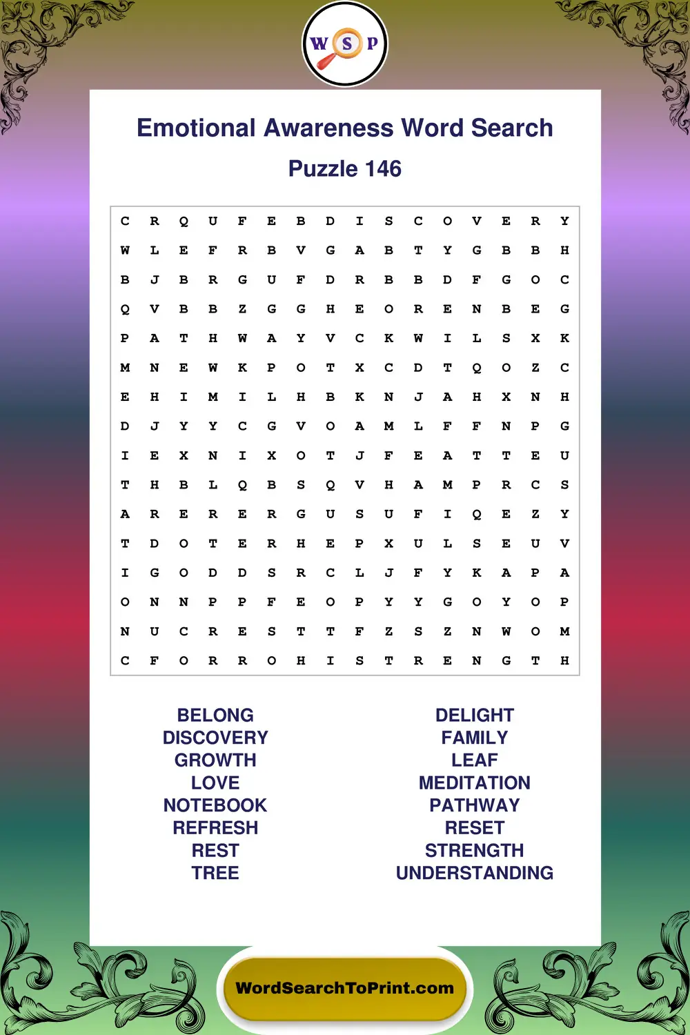 Emotional Awareness Word Search Puzzle 146