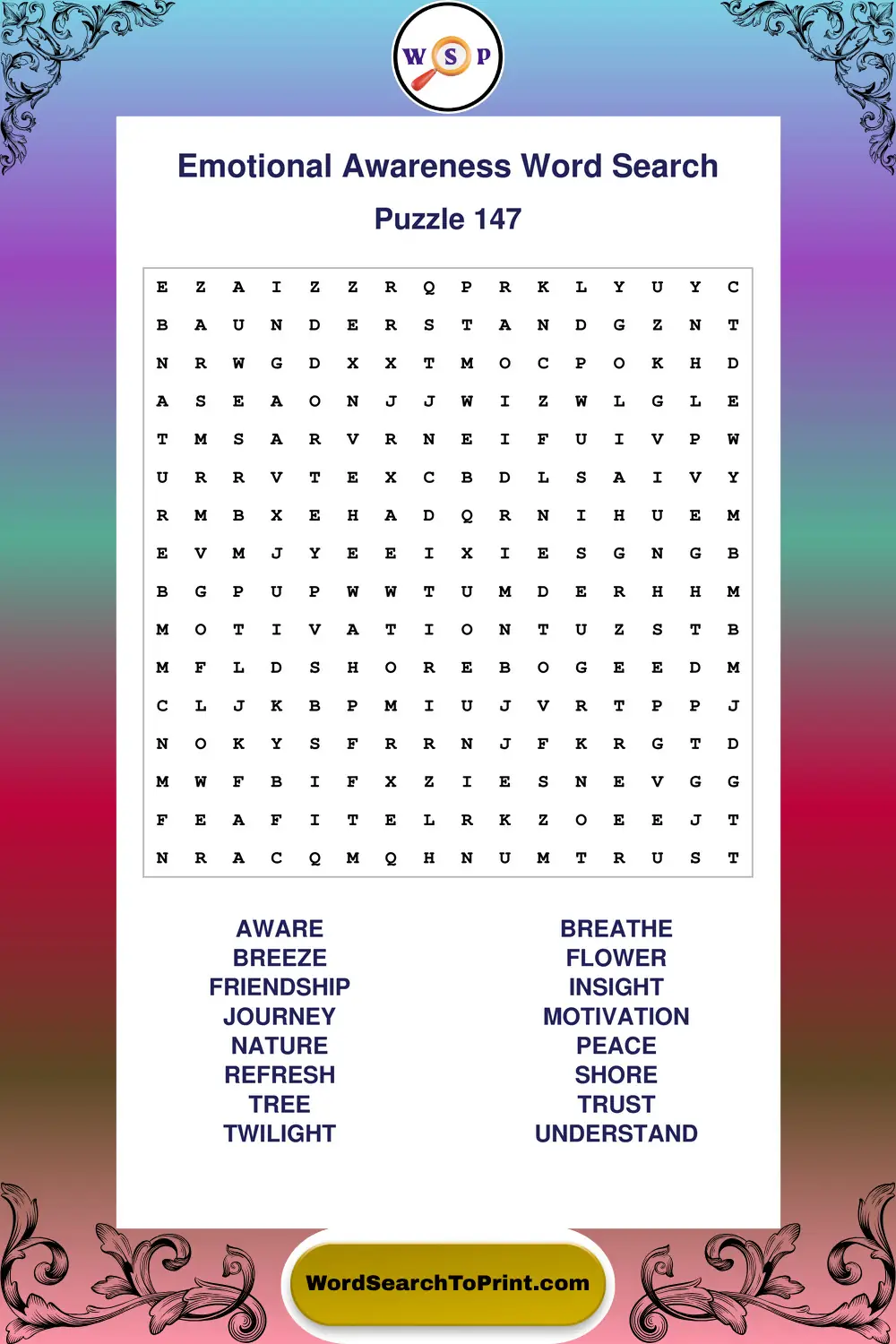 Emotional Awareness Word Search Puzzle 147