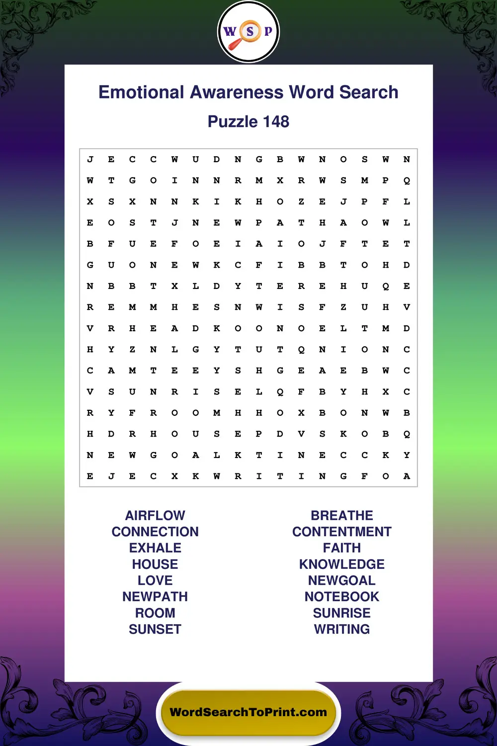 Emotional Awareness Word Search Puzzle 148