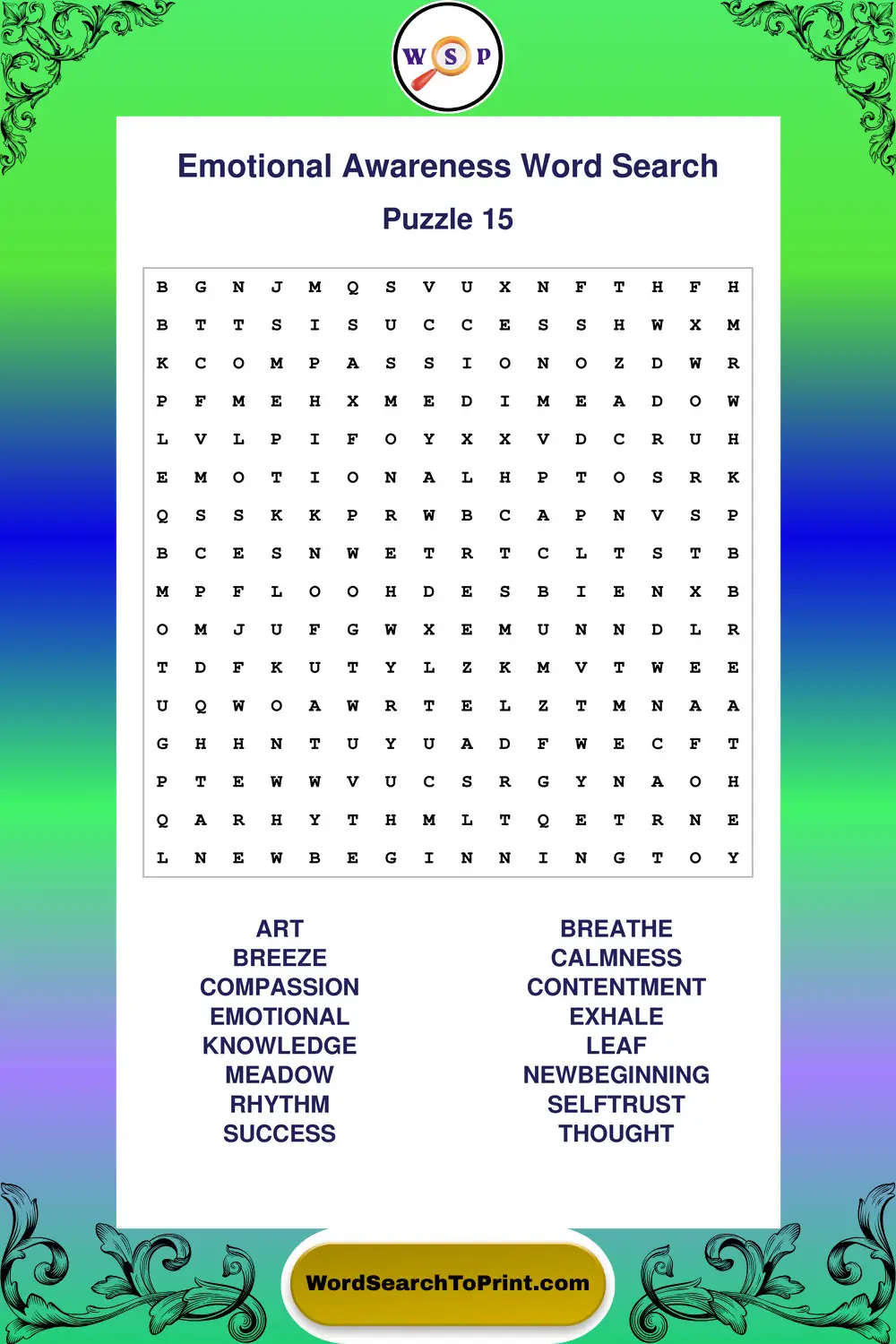 Emotional Awareness Word Search Puzzle 15