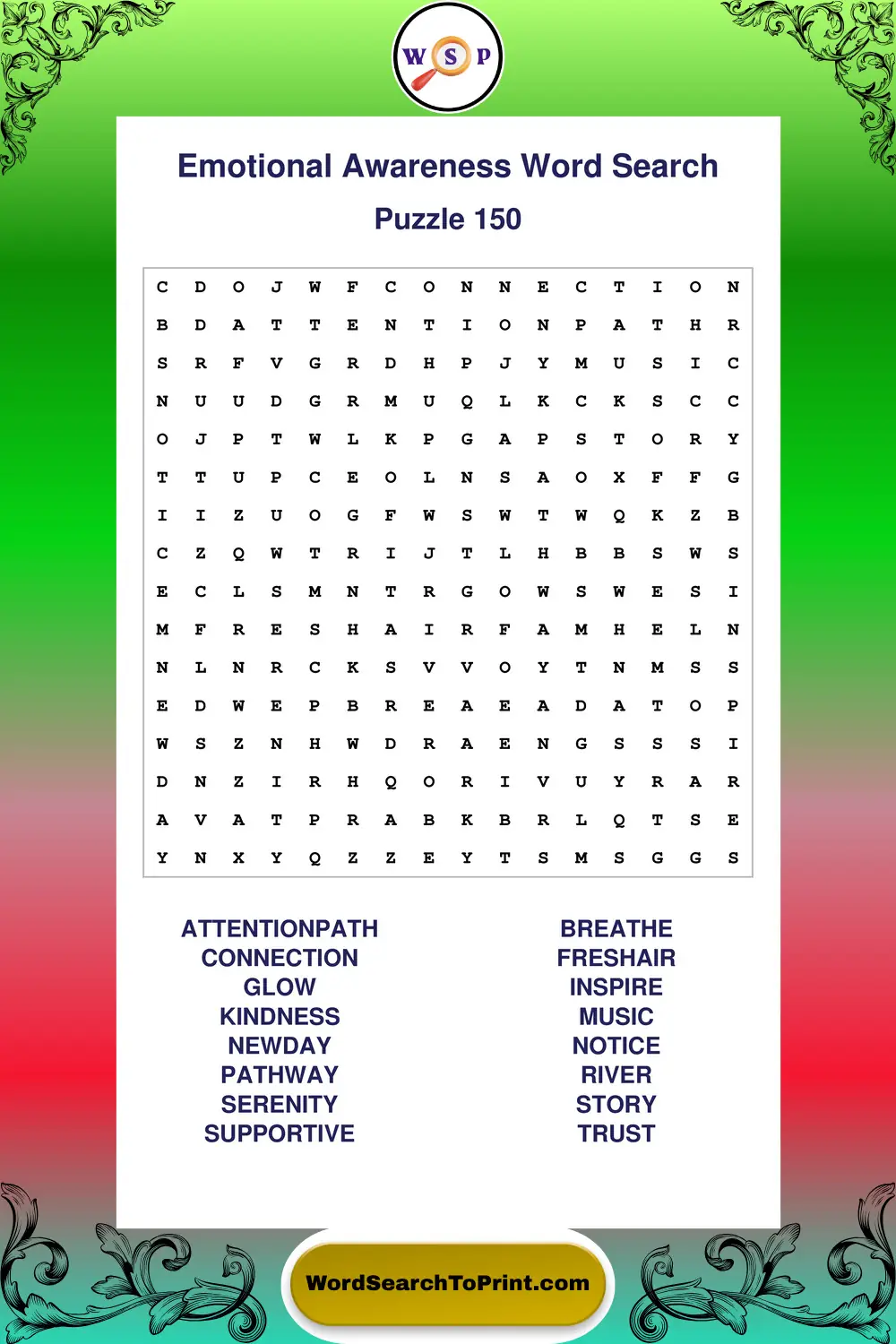 Emotional Awareness Word Search Puzzle 150
