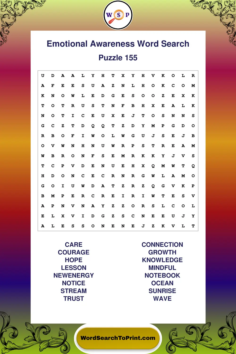 Emotional Awareness Word Search Puzzle 155