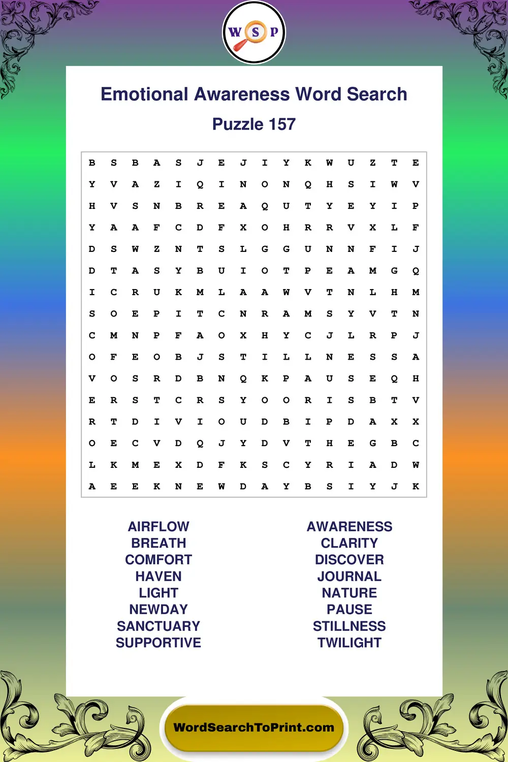 Emotional Awareness Word Search Puzzle 157