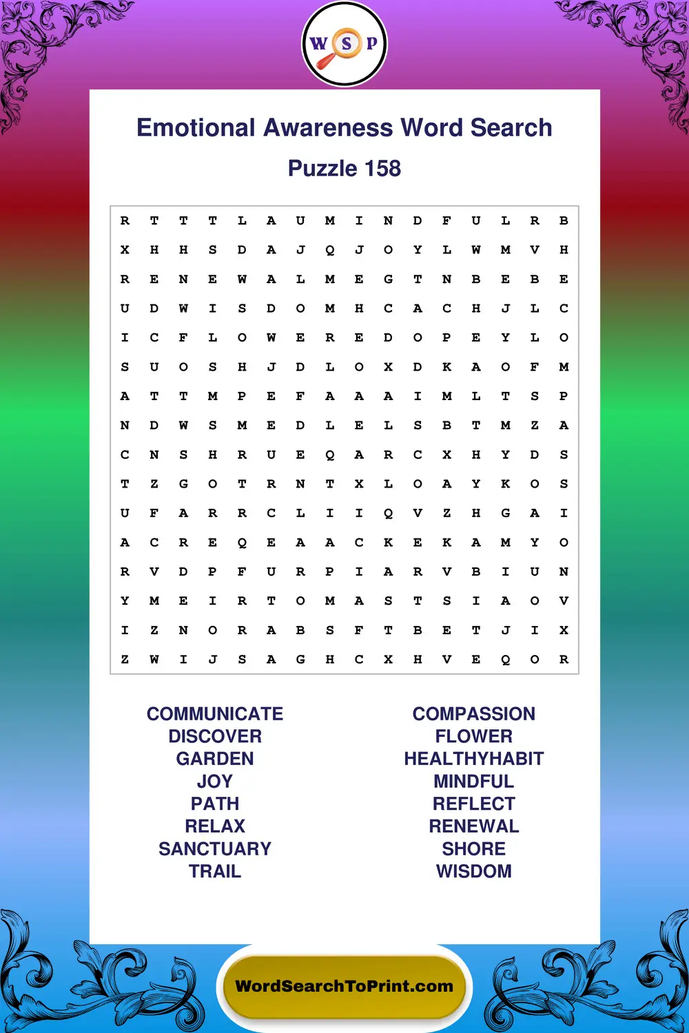 Emotional Awareness Word Search Puzzle 158